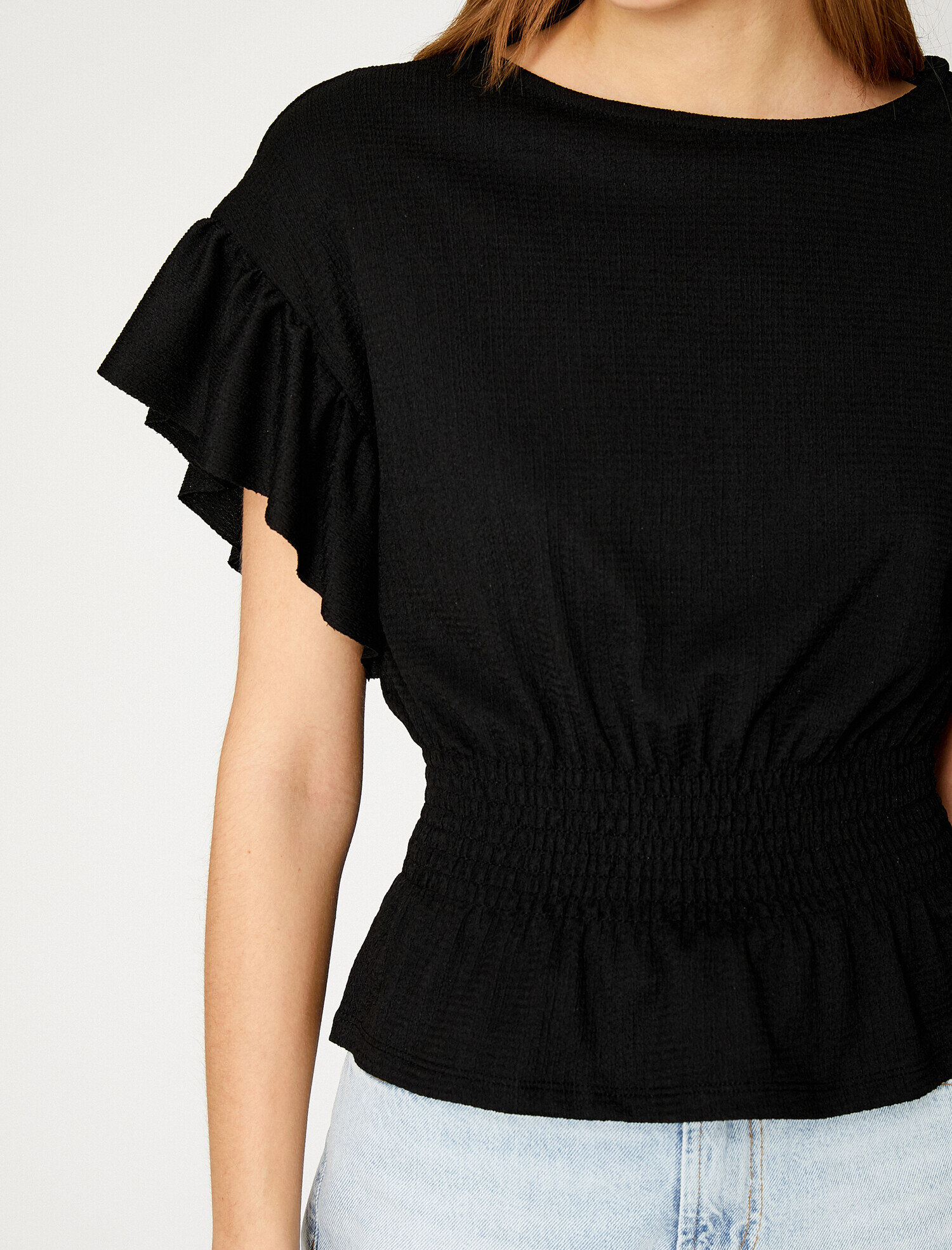   Bisiklet Yaka Tişört Fırfırlı