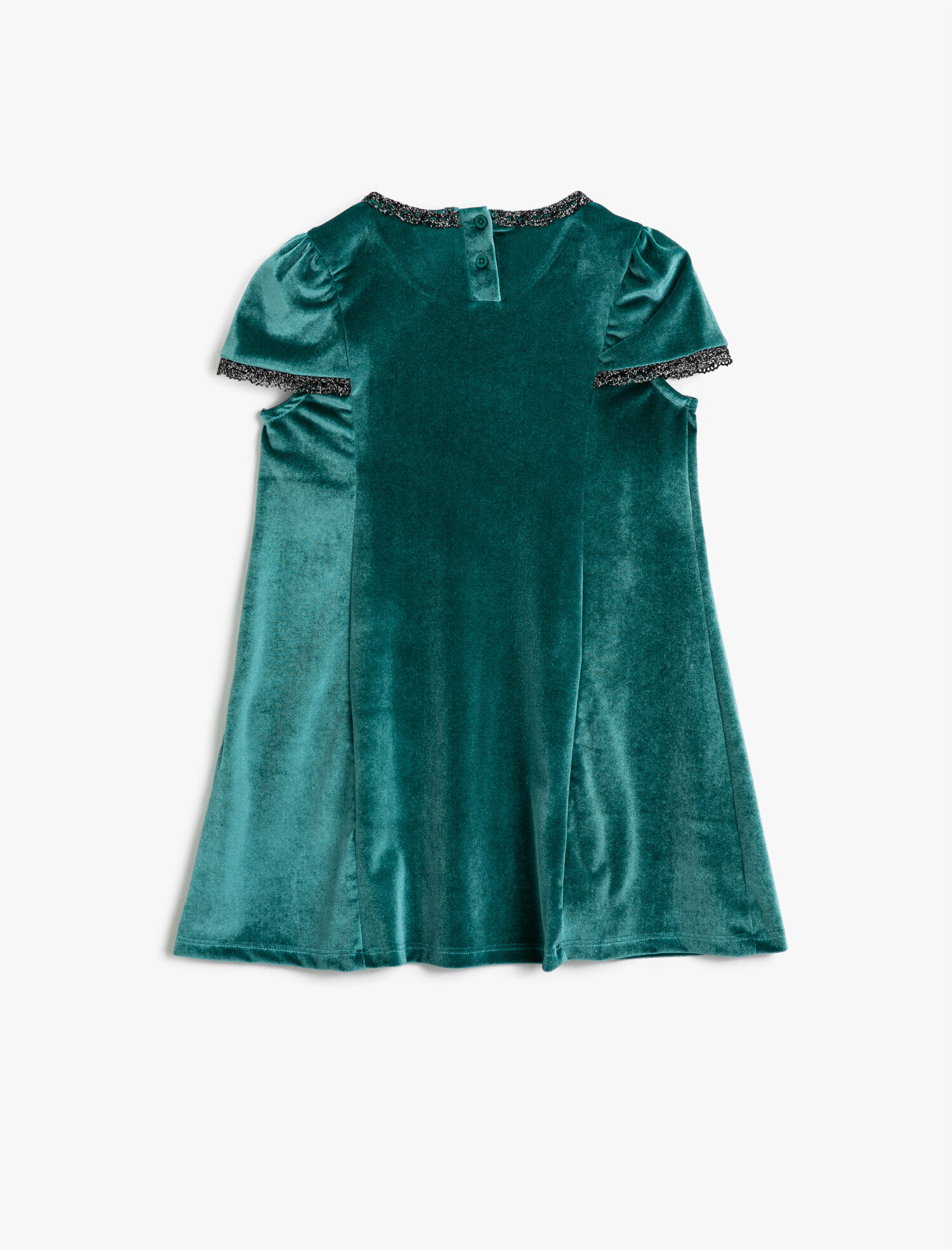  Kız Çocuk Kadife Elbise Kısa Kollu Simli