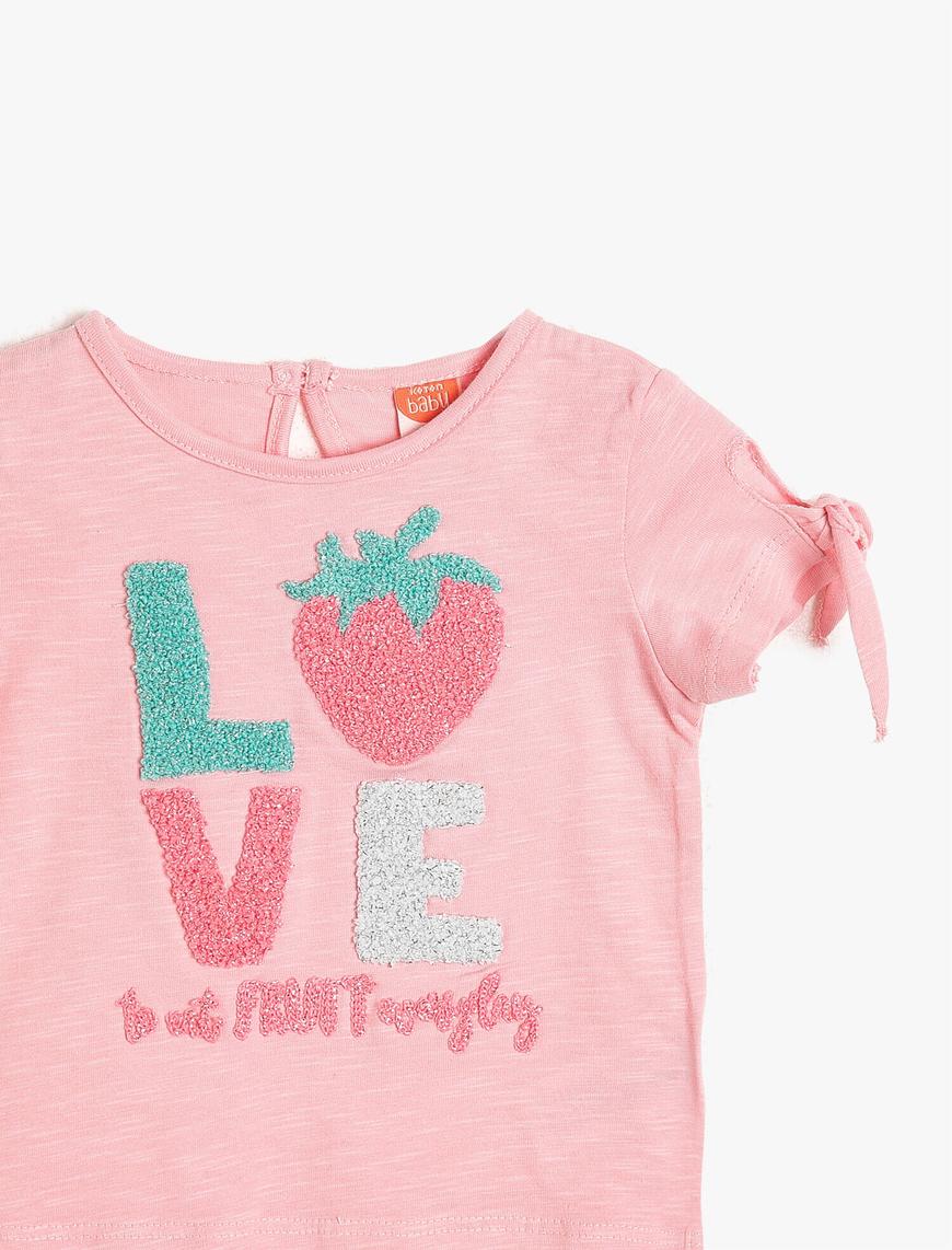  Kız Bebek Kol Detaylı Love Baskılı Tişört