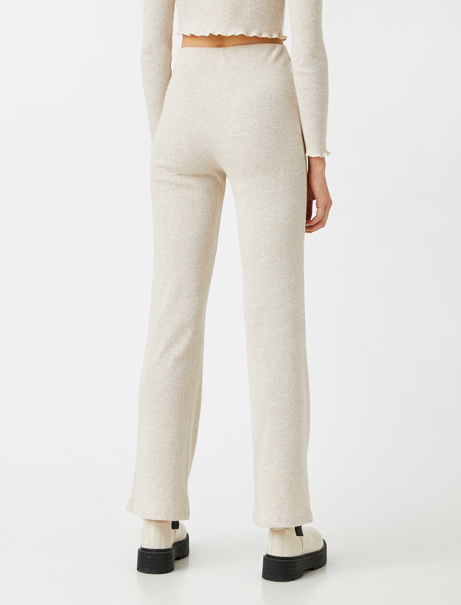 Yüksek Bel Geniş Paça Ribanalı Pantolon