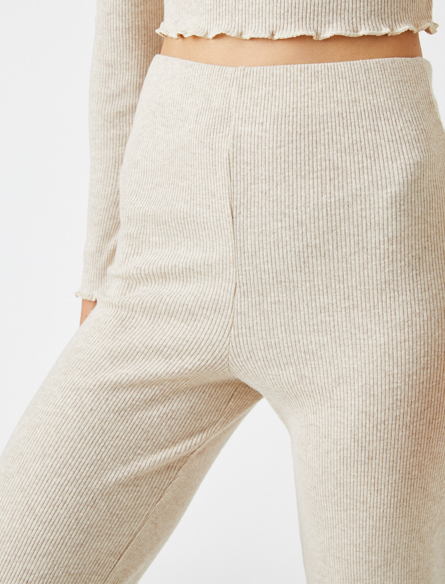 Yüksek Bel Geniş Paça Ribanalı Pantolon