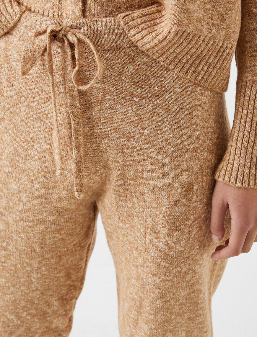   Yüksek Bel Beli Bağcıklı Triko Jogger Pantolon