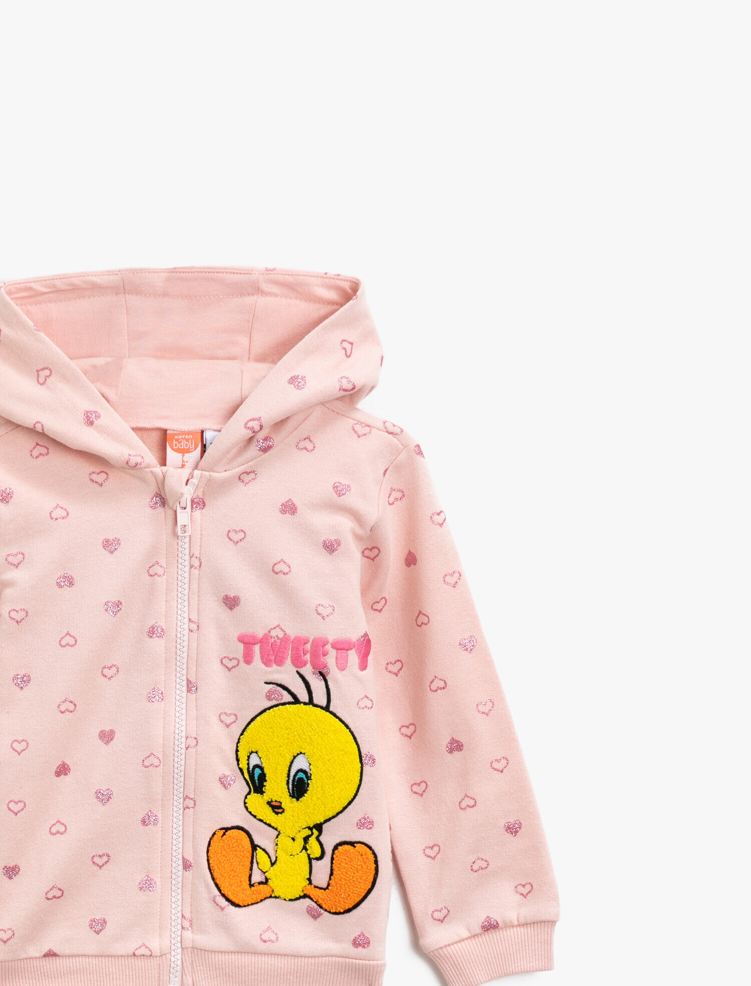 Kız Bebek Pamuklu Tweety Lisanslı İşlemeli Kapüşonlu Baskılı Sweatshirt