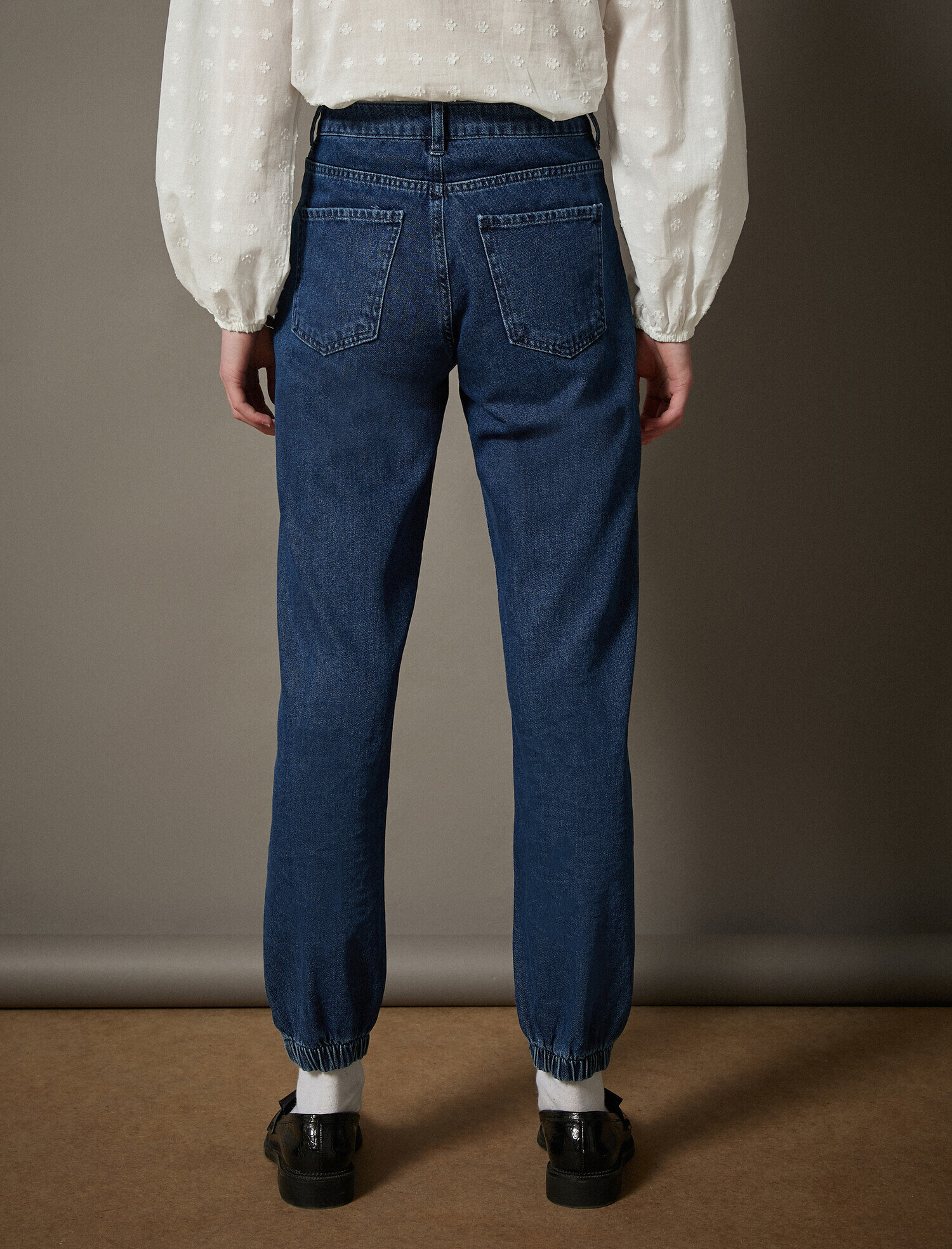   Jogger Jean - Yüksek Bel Rahat Kesim Paçası Lastikli Pantolon