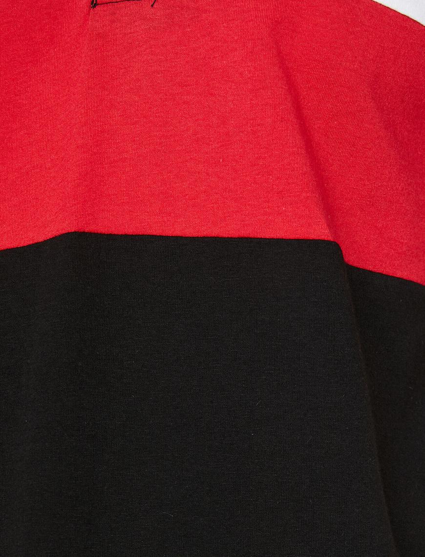   Polo Yaka Omuz Baskılı Renk Bloklu Slim Fit Tişört
