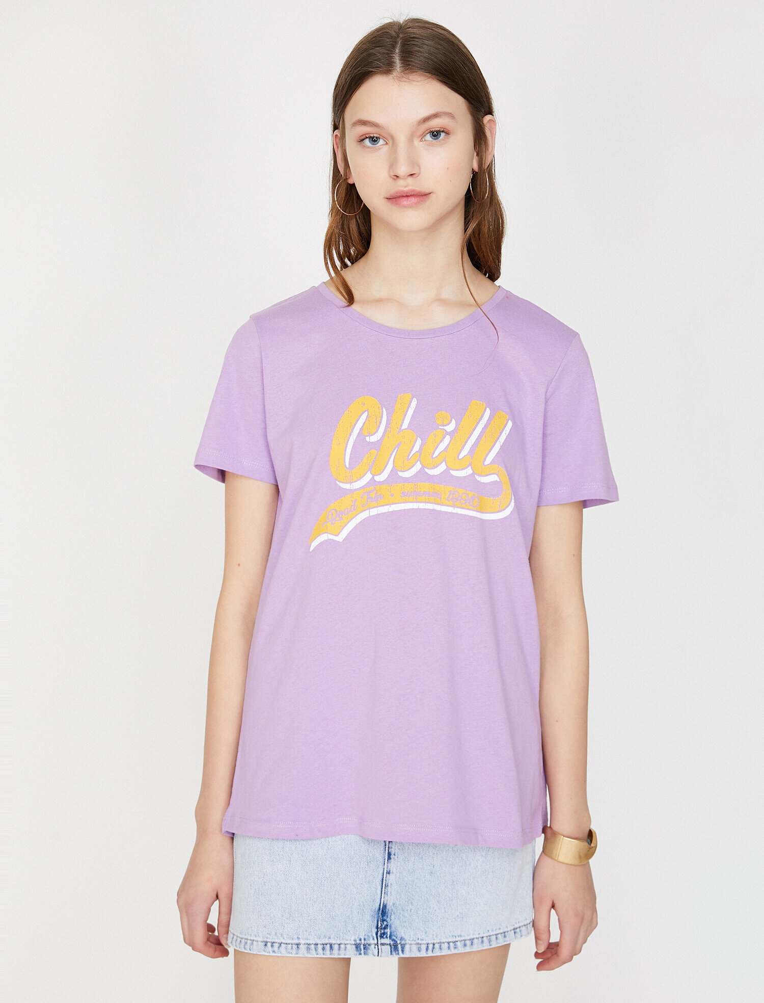   Bisiklet Yaka Baskılı Kısa Kol Tişört