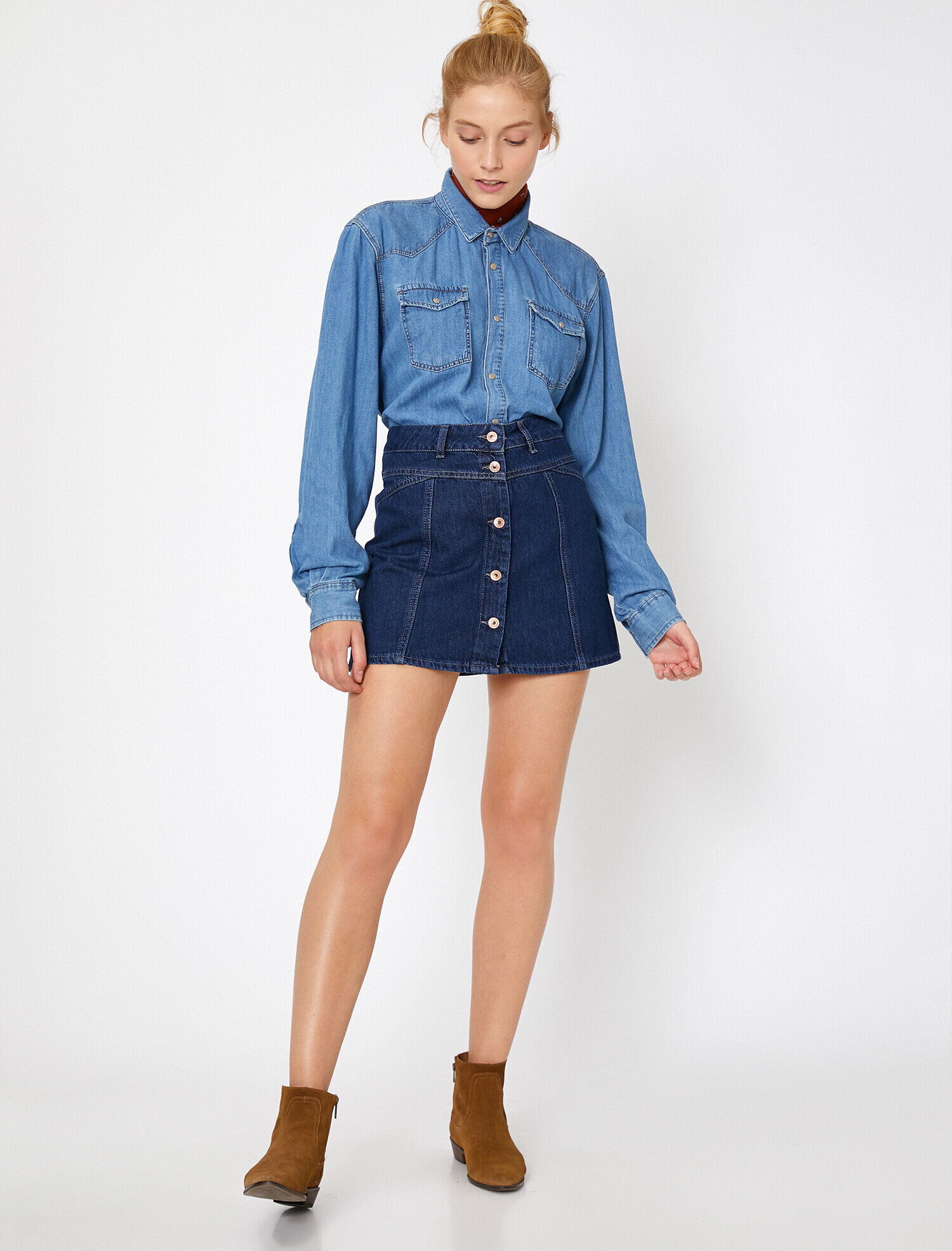   Düğme Detaylı Jean Etek