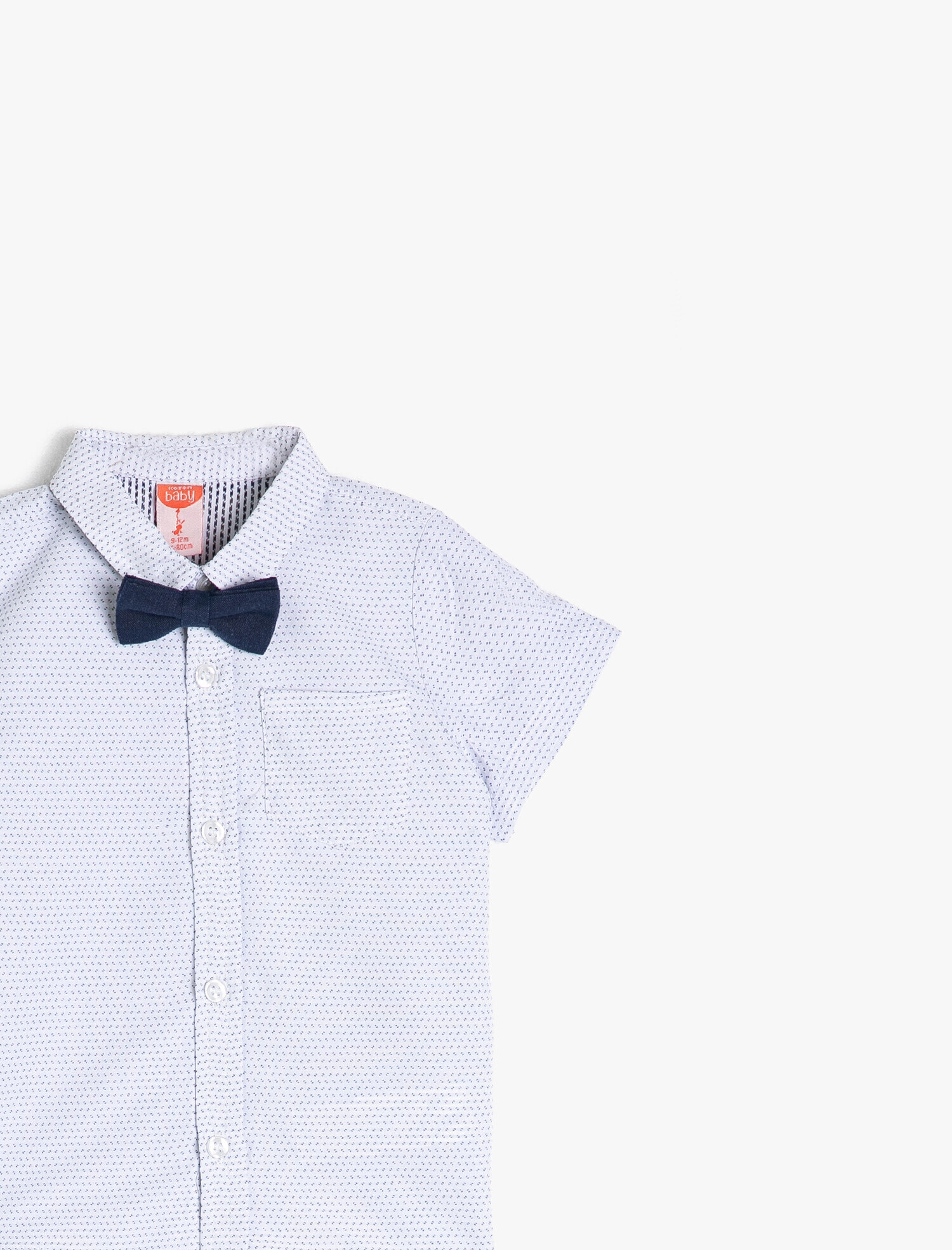  Erkek Bebek Klasik Yaka Kısa Kollu Pamuklu Desenli Cepli Papyonlu Gömlek
