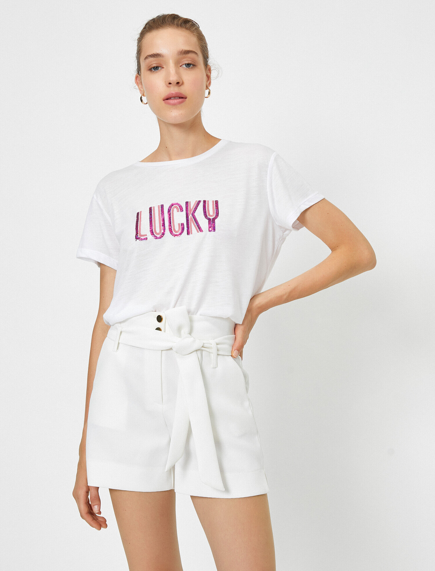   Bisiklet Yaka Yazılı Baskılı Pullu Kısa Kollu Tişört