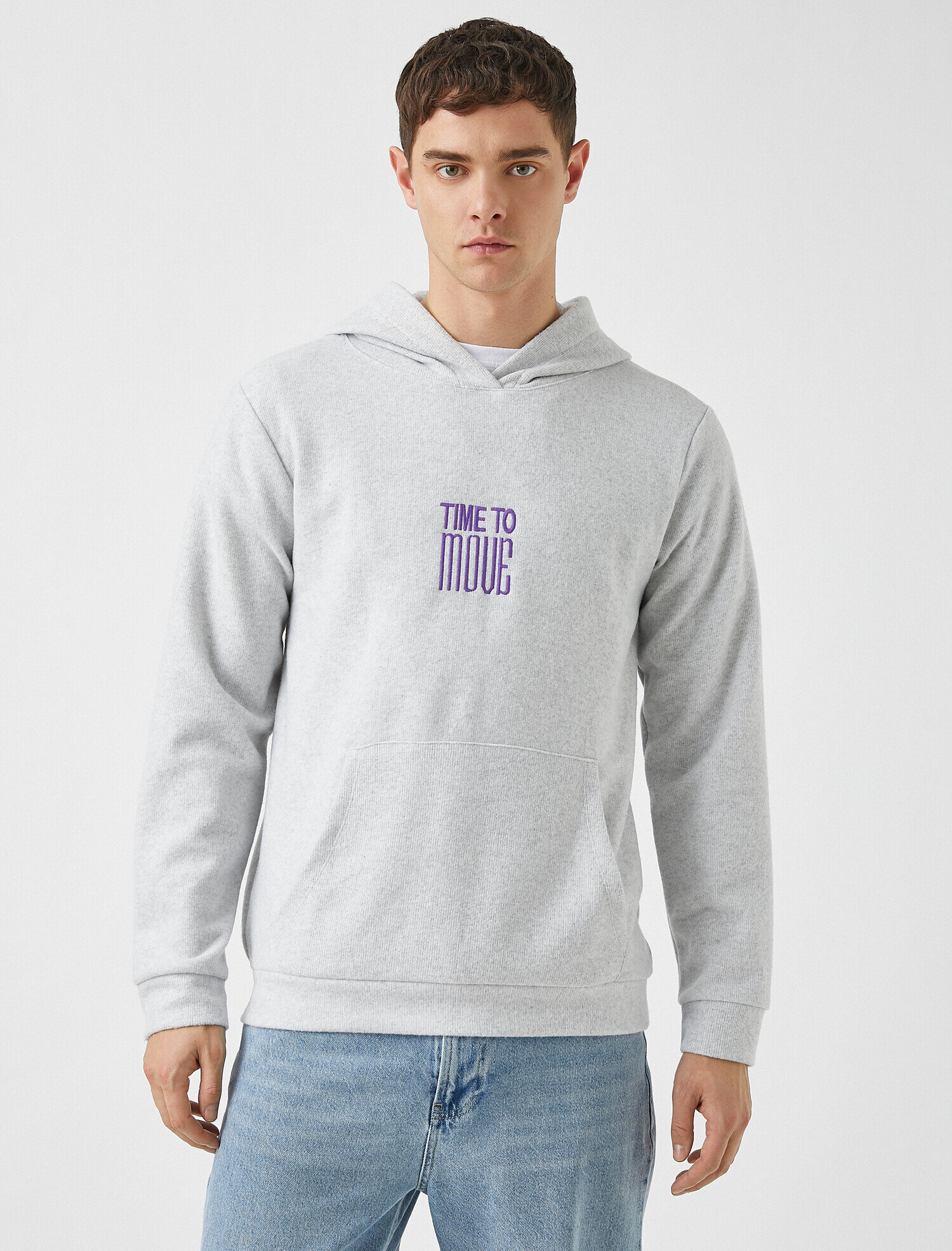 Slogan İşlemeli Sweatshirt Kapşonlu