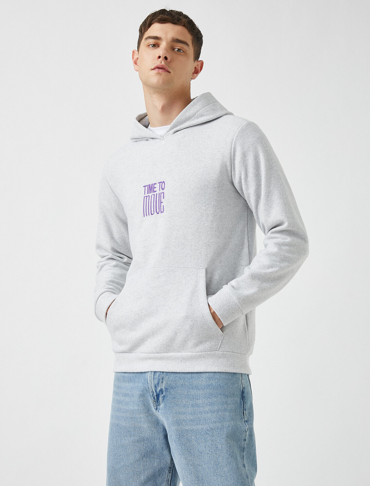 Slogan İşlemeli Sweatshirt Kapşonlu