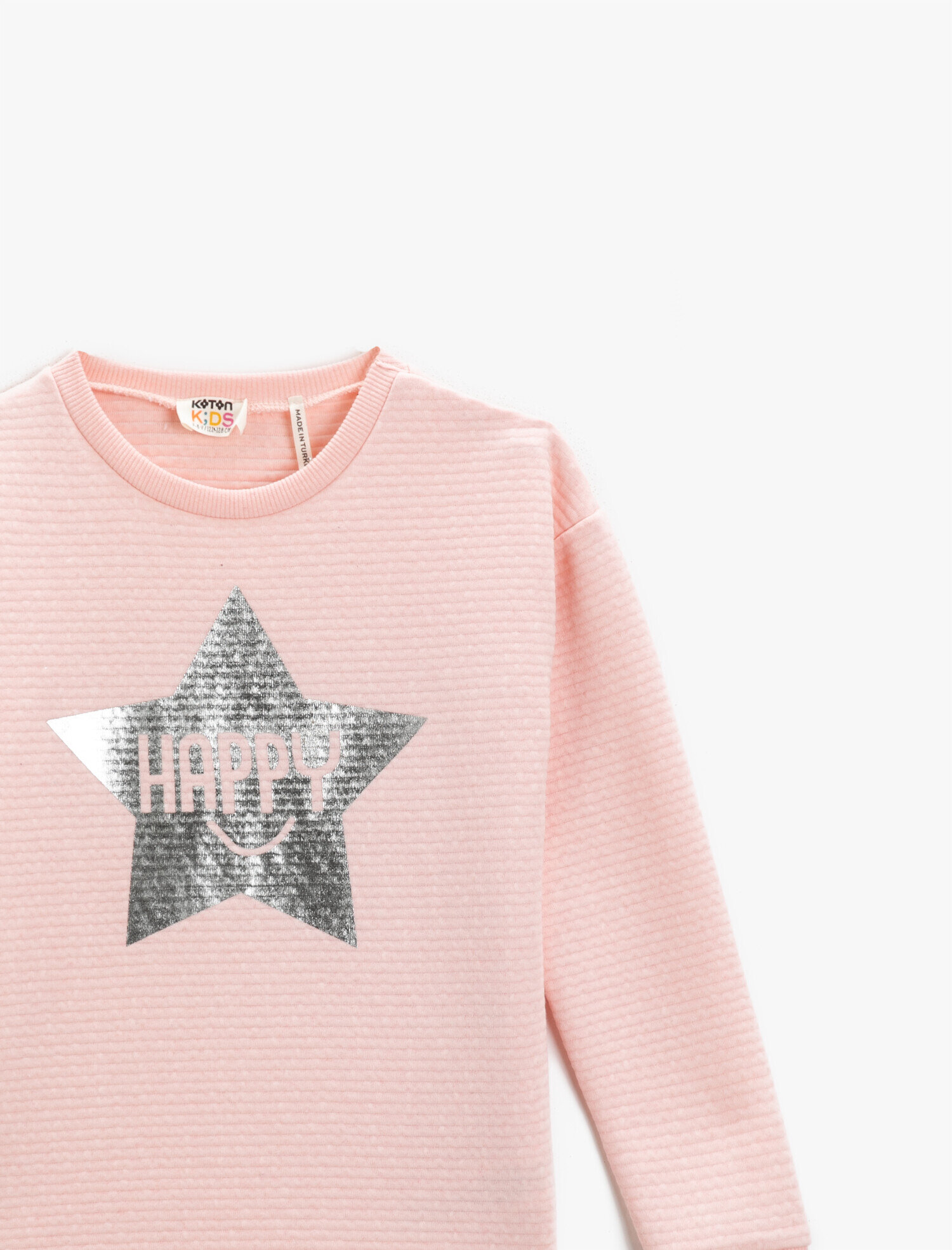  Kız Çocuk Parlak Baskılı Sweatshirt Uzun Kollu Bisiklet Yaka