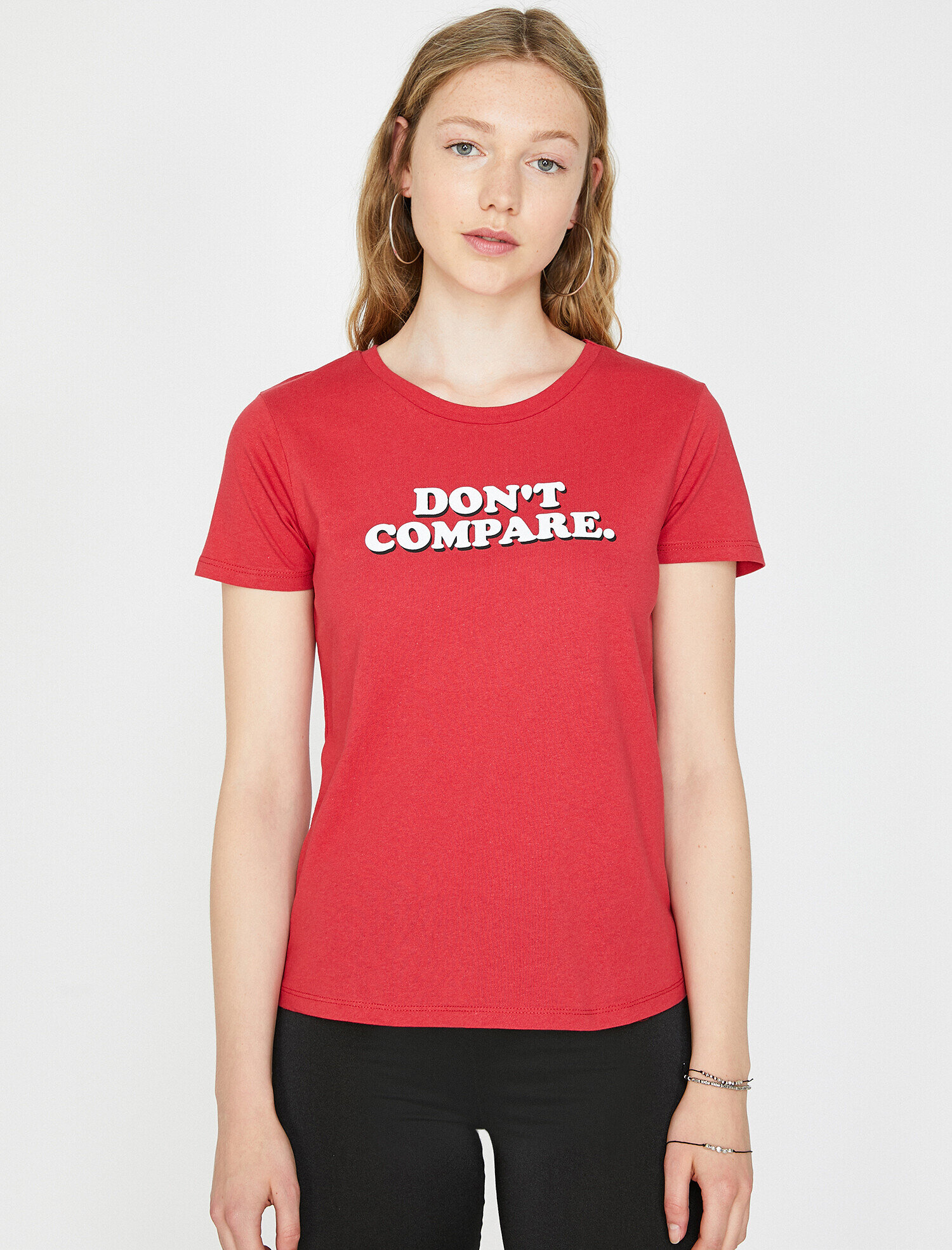   Bisiklet Yaka Slogan Baskılı Kısa Kol Tişört