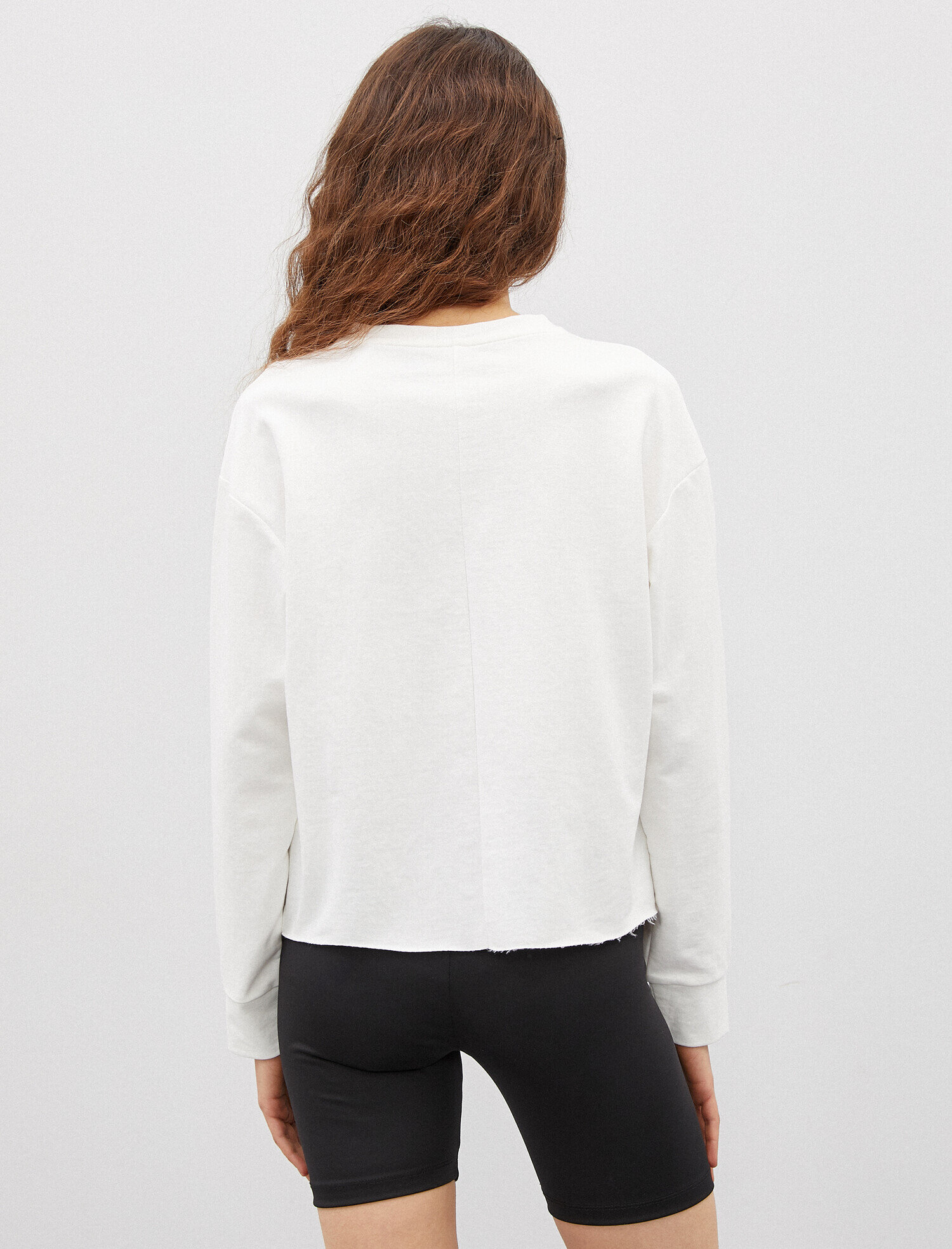   Bisiklet Yaka Sweatshirt Uzun Kollu Pamuklu