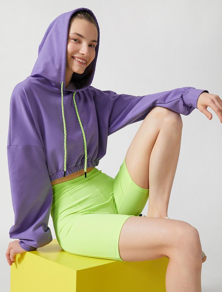 Crop Sweatshirt Kapüşonlu Pamuklu