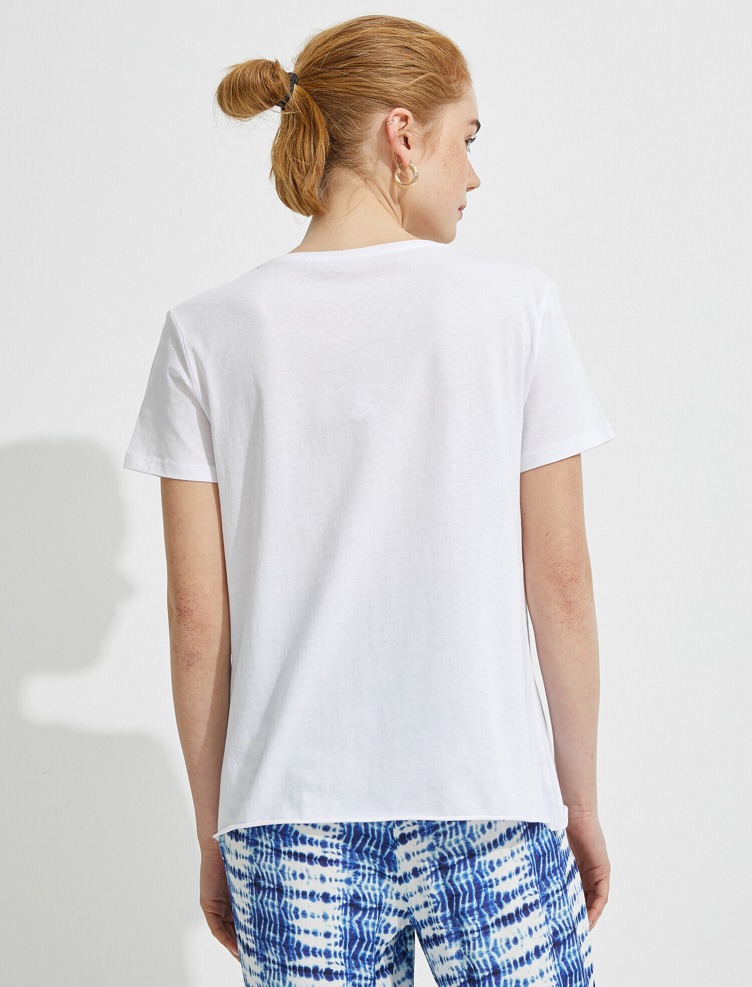   Baskılı Tişört Bisiklet Yaka Kısa Kollu Pamuklu