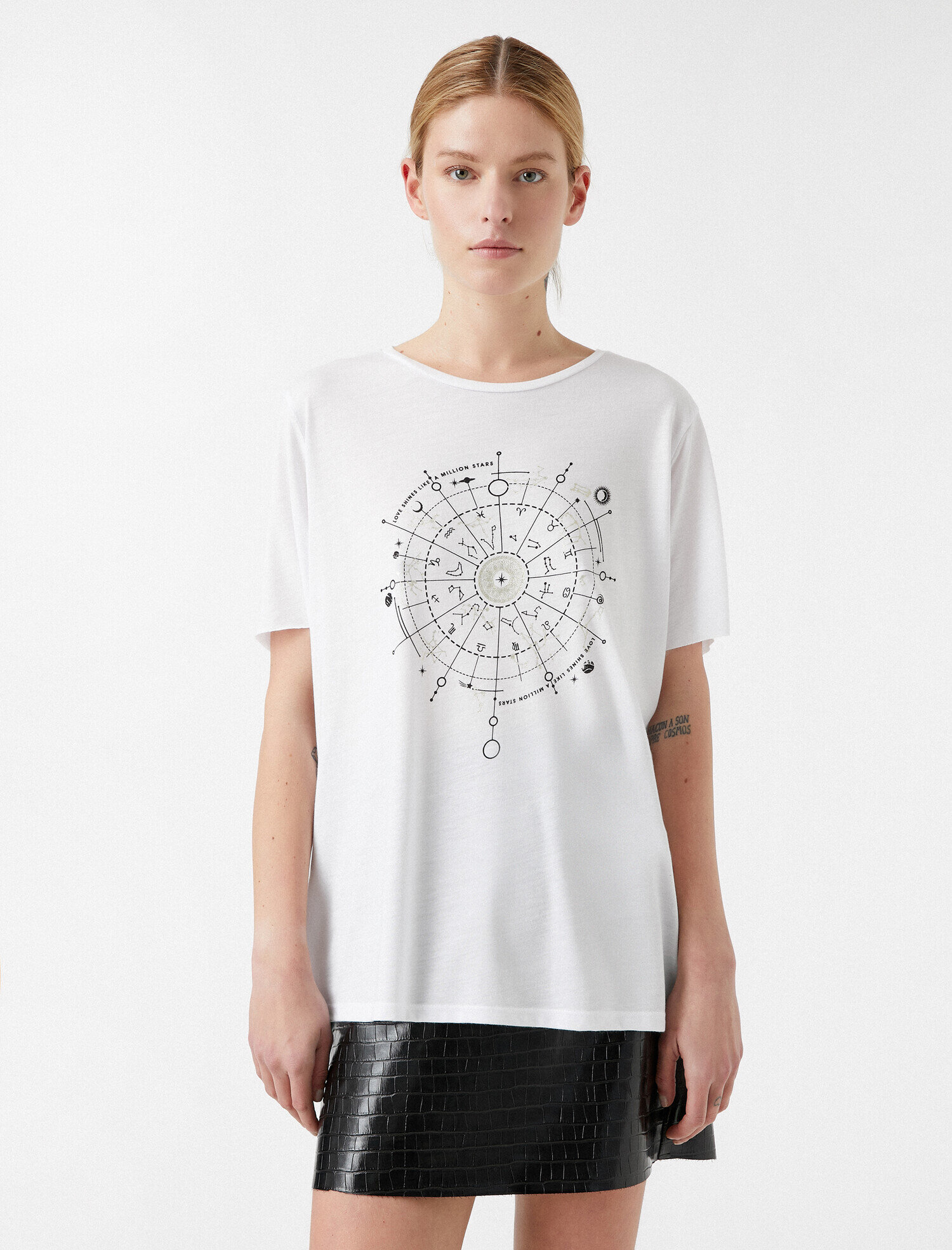   Baskılı Tişört Bisiklet Yaka Kısa Kollu Oversize