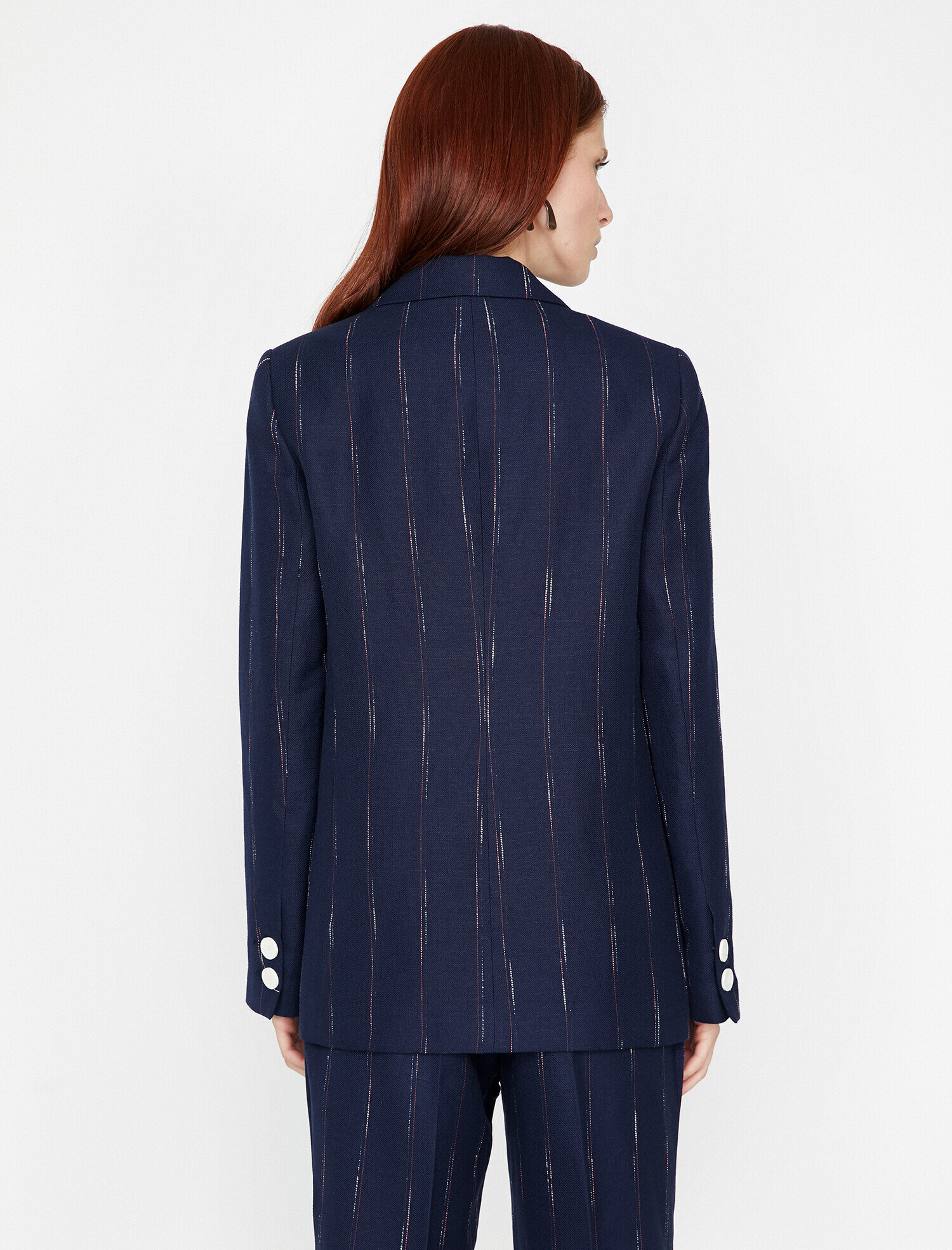   Çizgili Kruvaze Blazer Ceket Keten Karışımlı