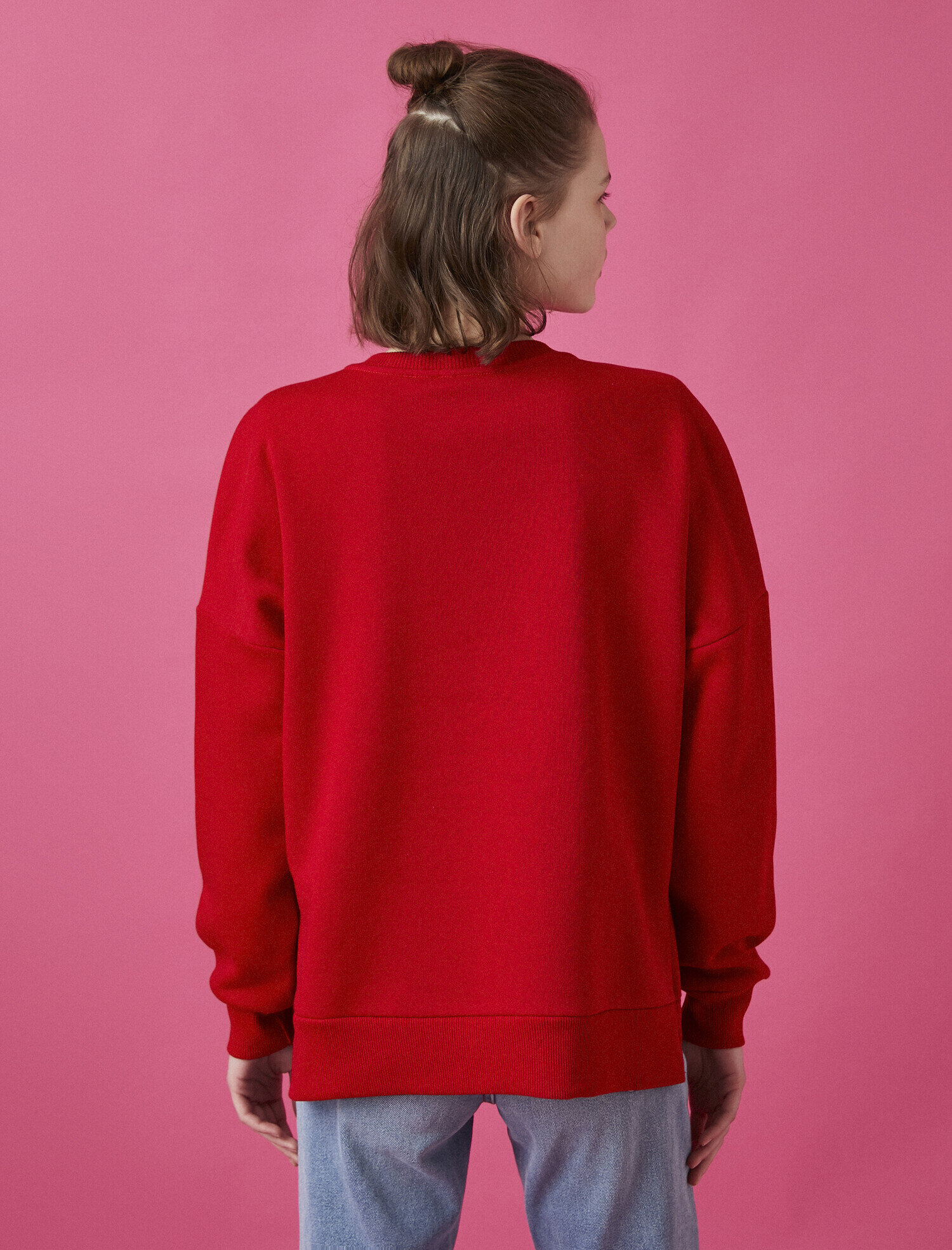 Pamuklu Bisiklet Yaka Baskılı Sweatshirt