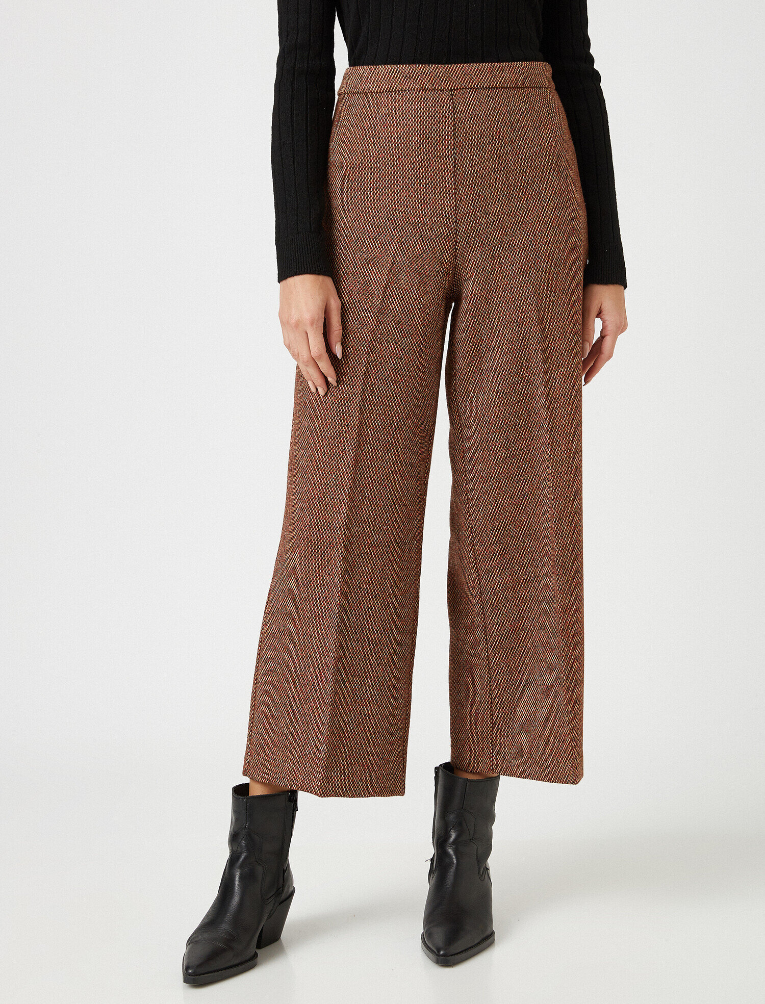   Ekose Geniş Paça Crop Pantolon