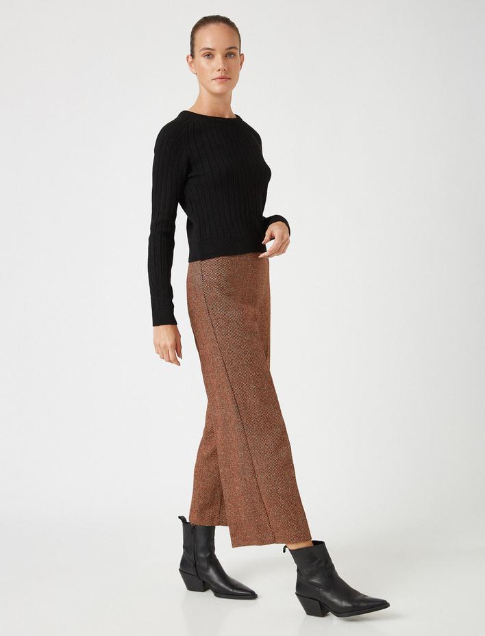  Ekose Geniş Paça Crop Pantolon