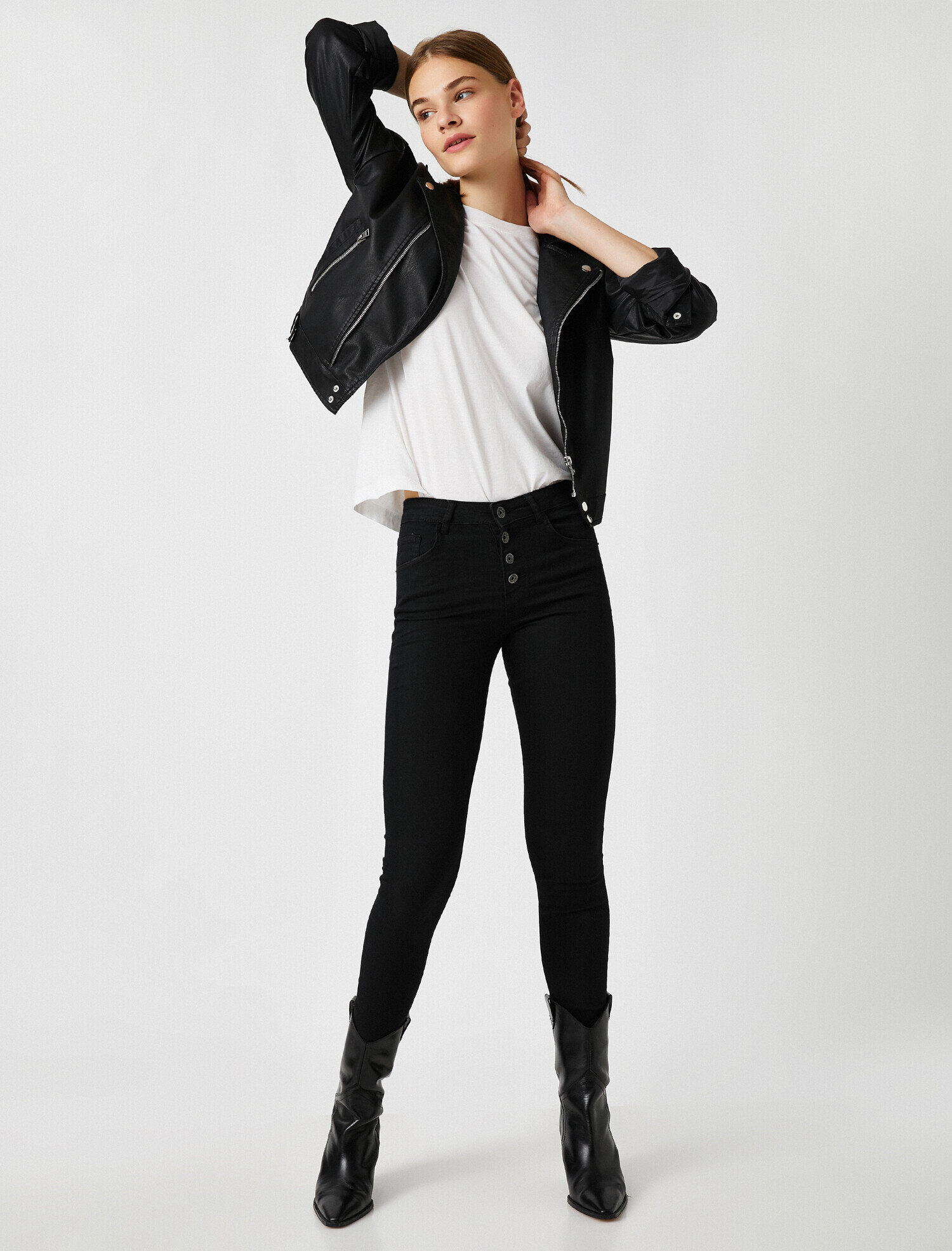   Pamuklu Slim Fit Carmen Jean Pantolon- Yüksek Bel Dar Kesim Dar Paça Pantolon