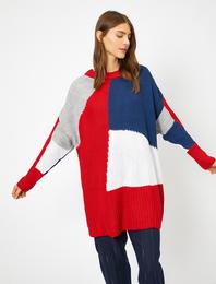 Renk Bloklu Triko Kazak