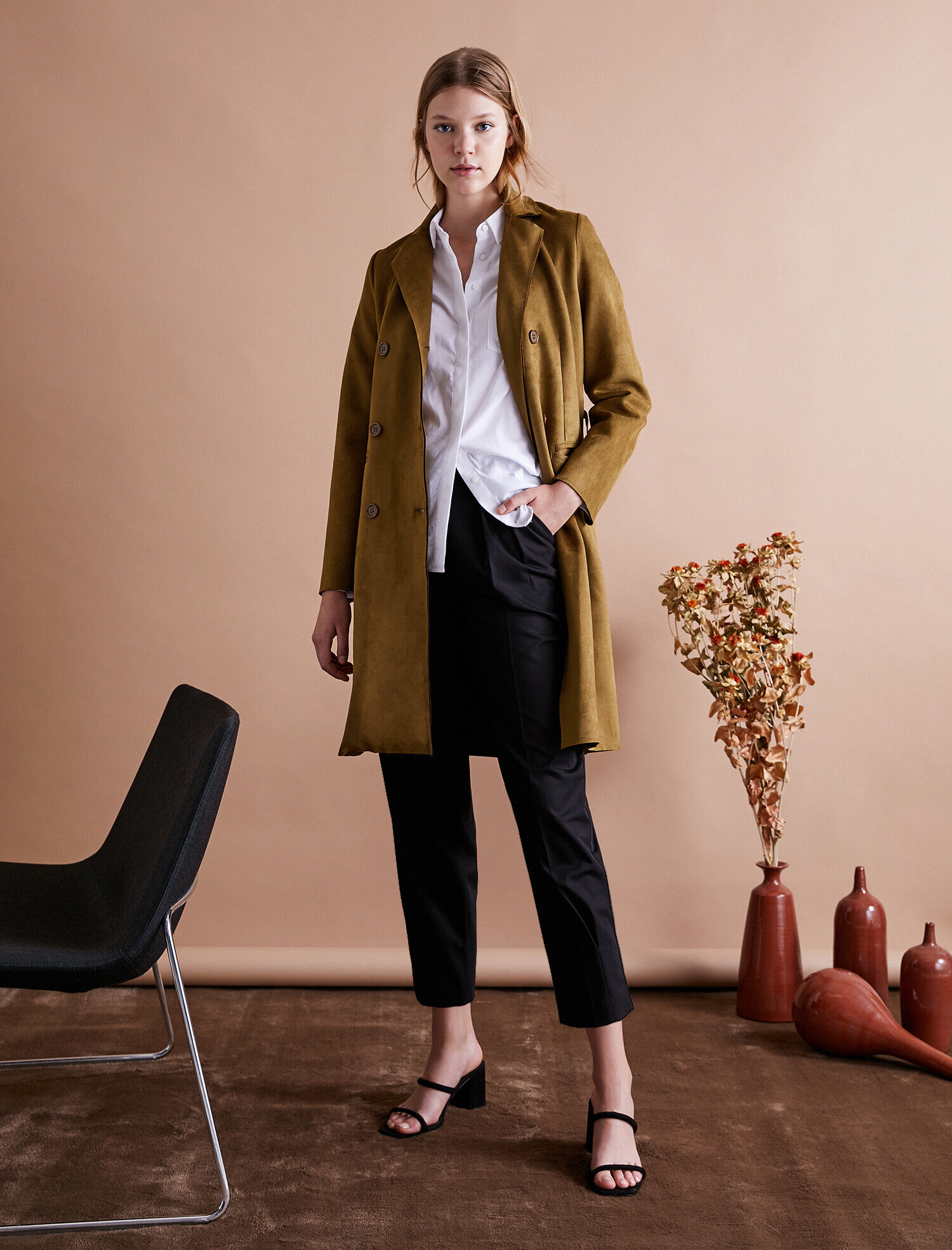 Süet Görünümlü Trençkot