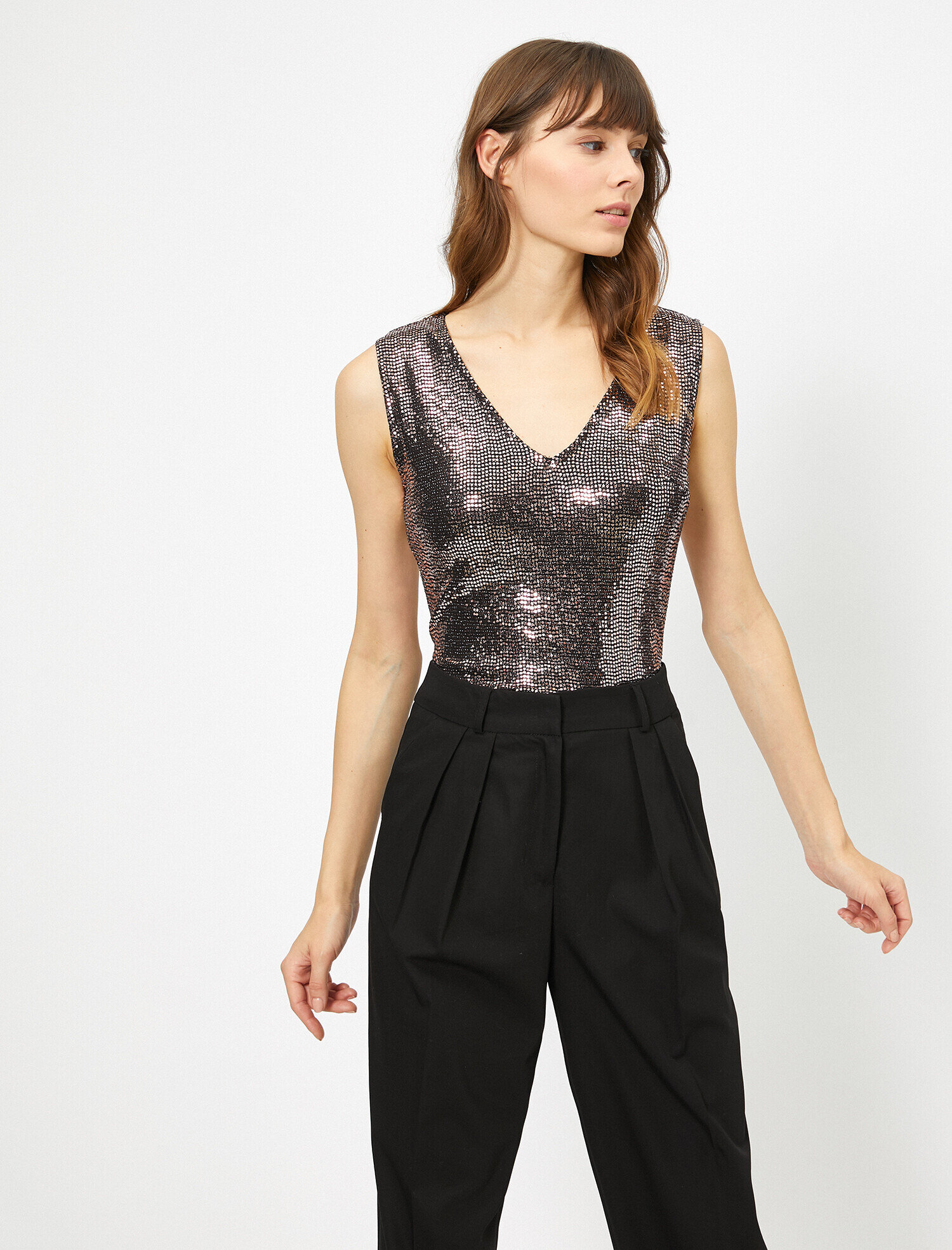   Pullu V Yaka Kolsuz Abiye Bluz