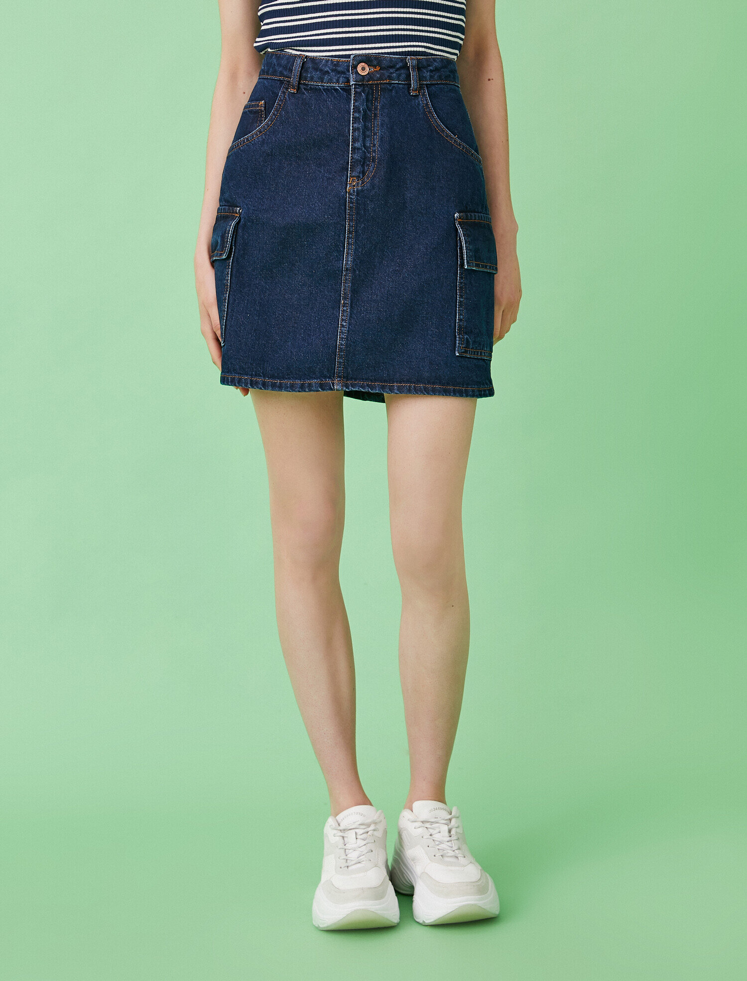   Cep Detaylı Jean Etek