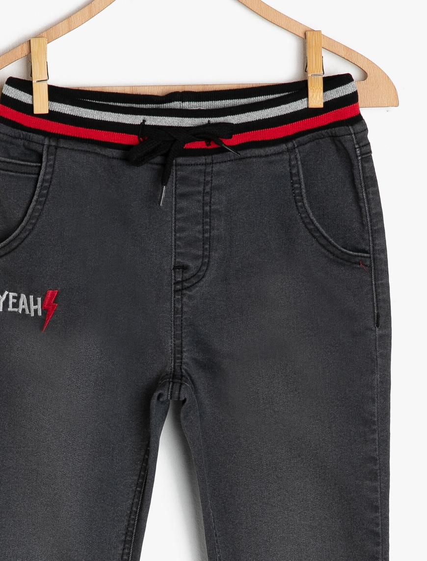  Erkek Çocuk Kot Pantolon Beli Bağlamalı Cepli Rahat Kesim - Loose Jean