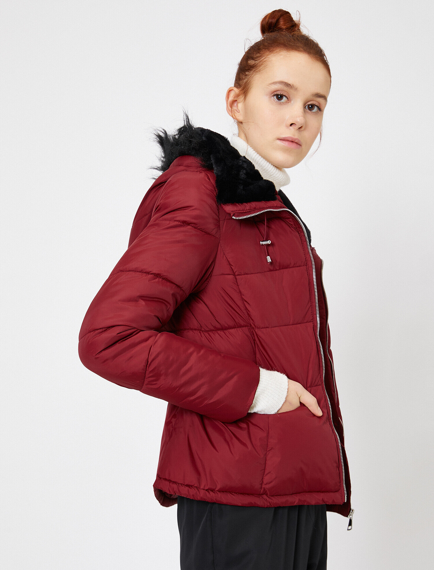   Suni Kürk Detaylı Şişme Mont