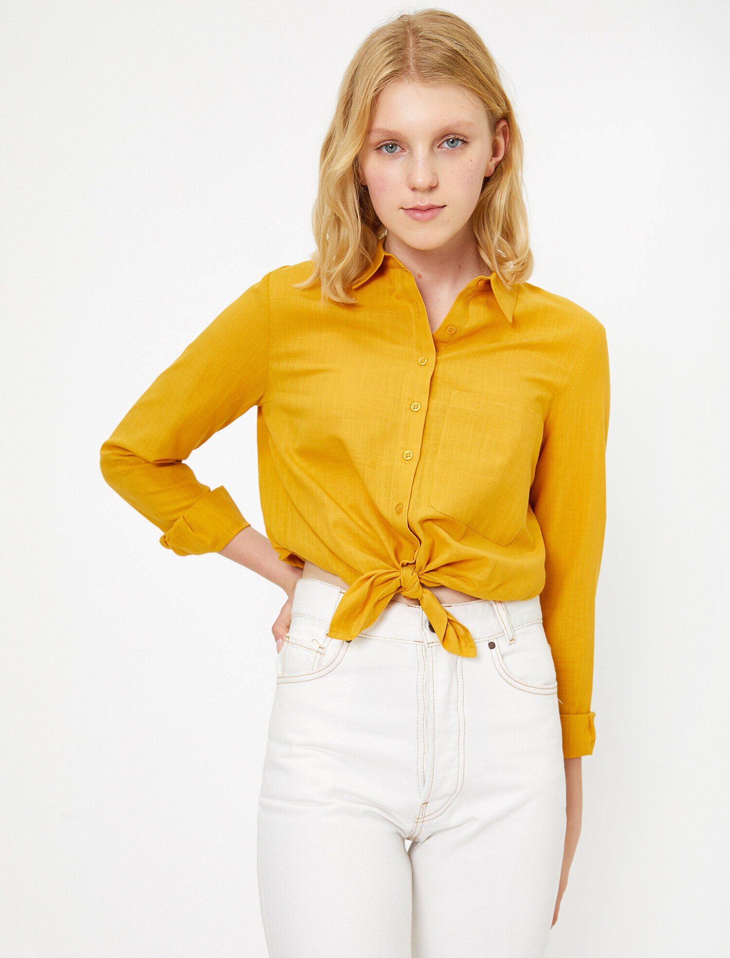   Cep Detaylı Keten Gömlek