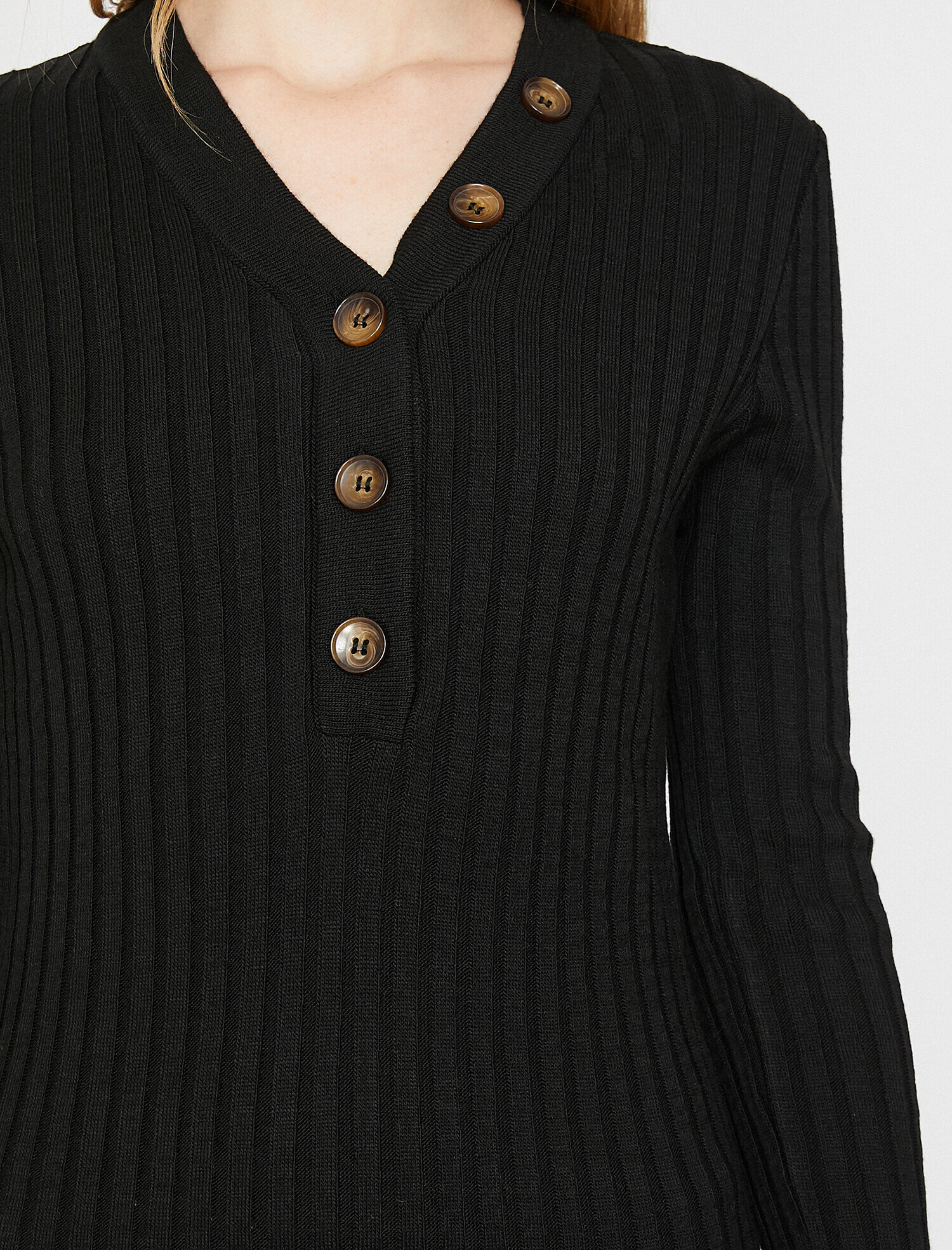   Midi Boy Triko Elbise Düğme Detaylı Dar Kesim