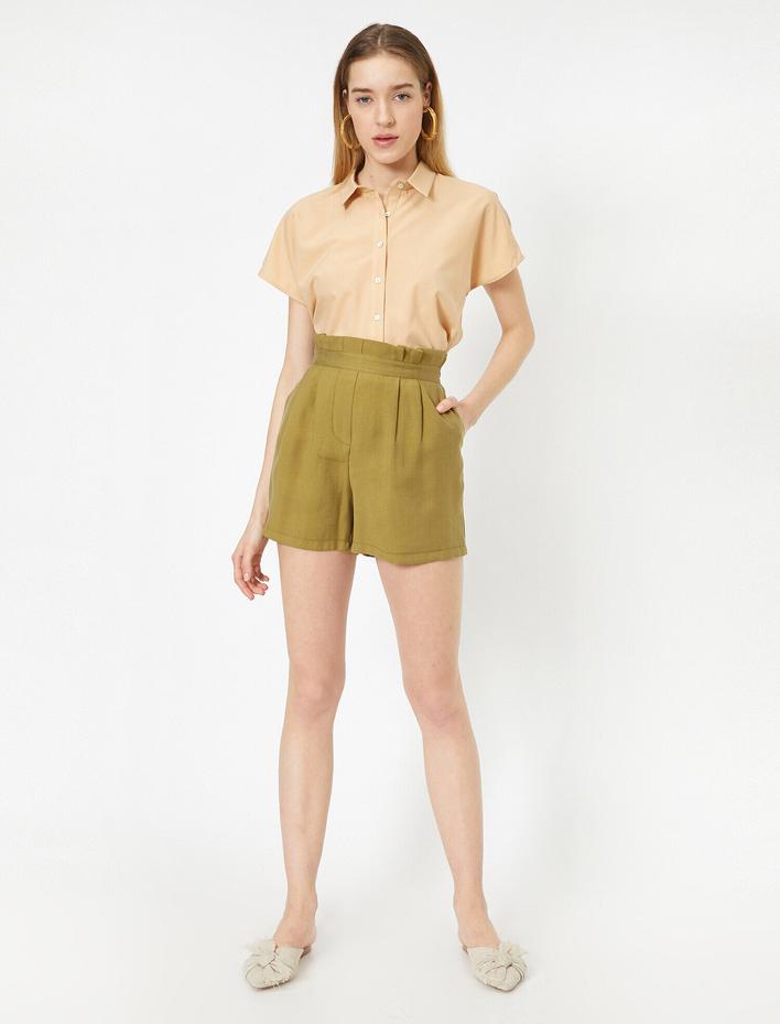  Cep Detaylı Yüksek Bel Şort