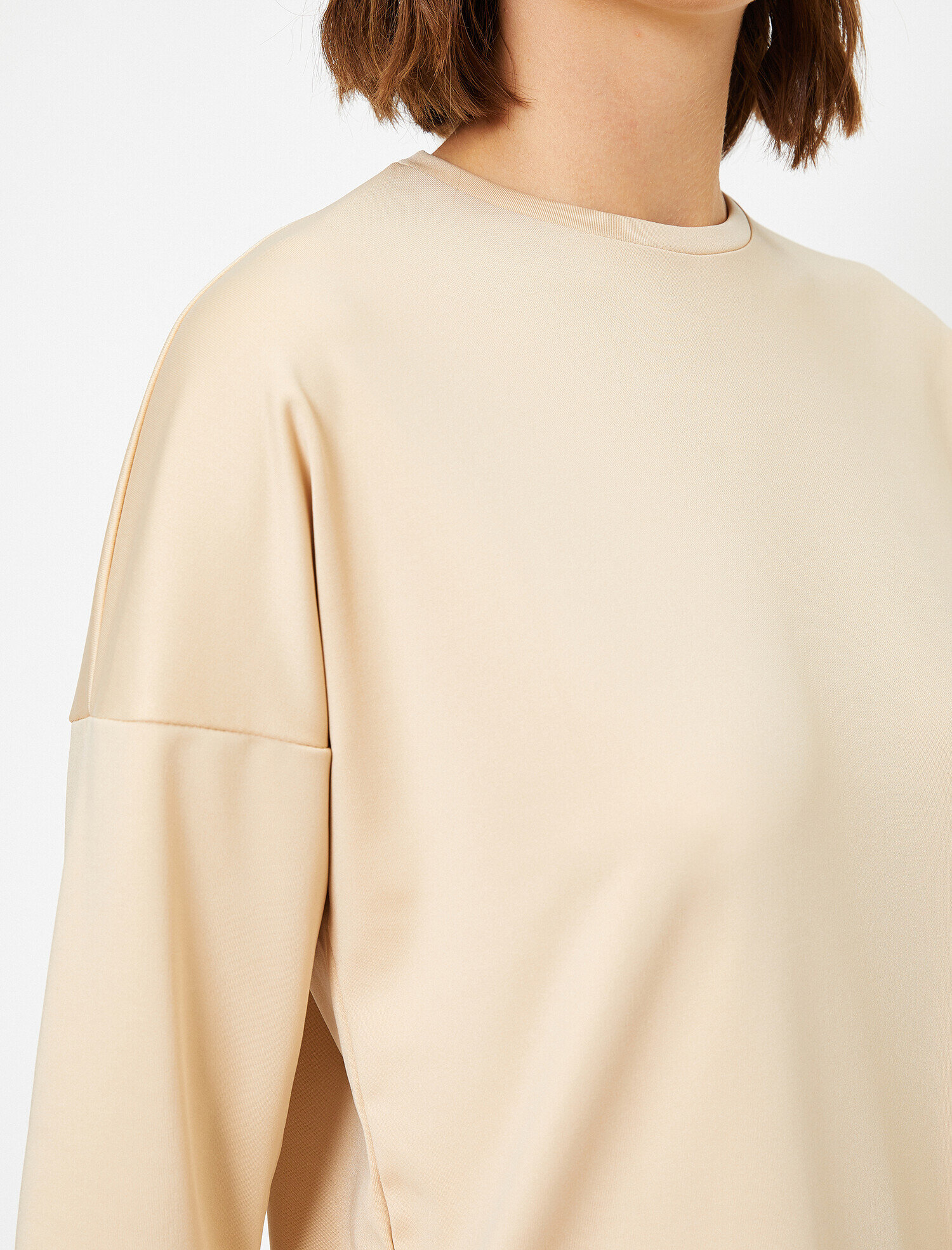 Bisiklet Yaka 3/4 Kol Scuba Uzun Sweatshirt