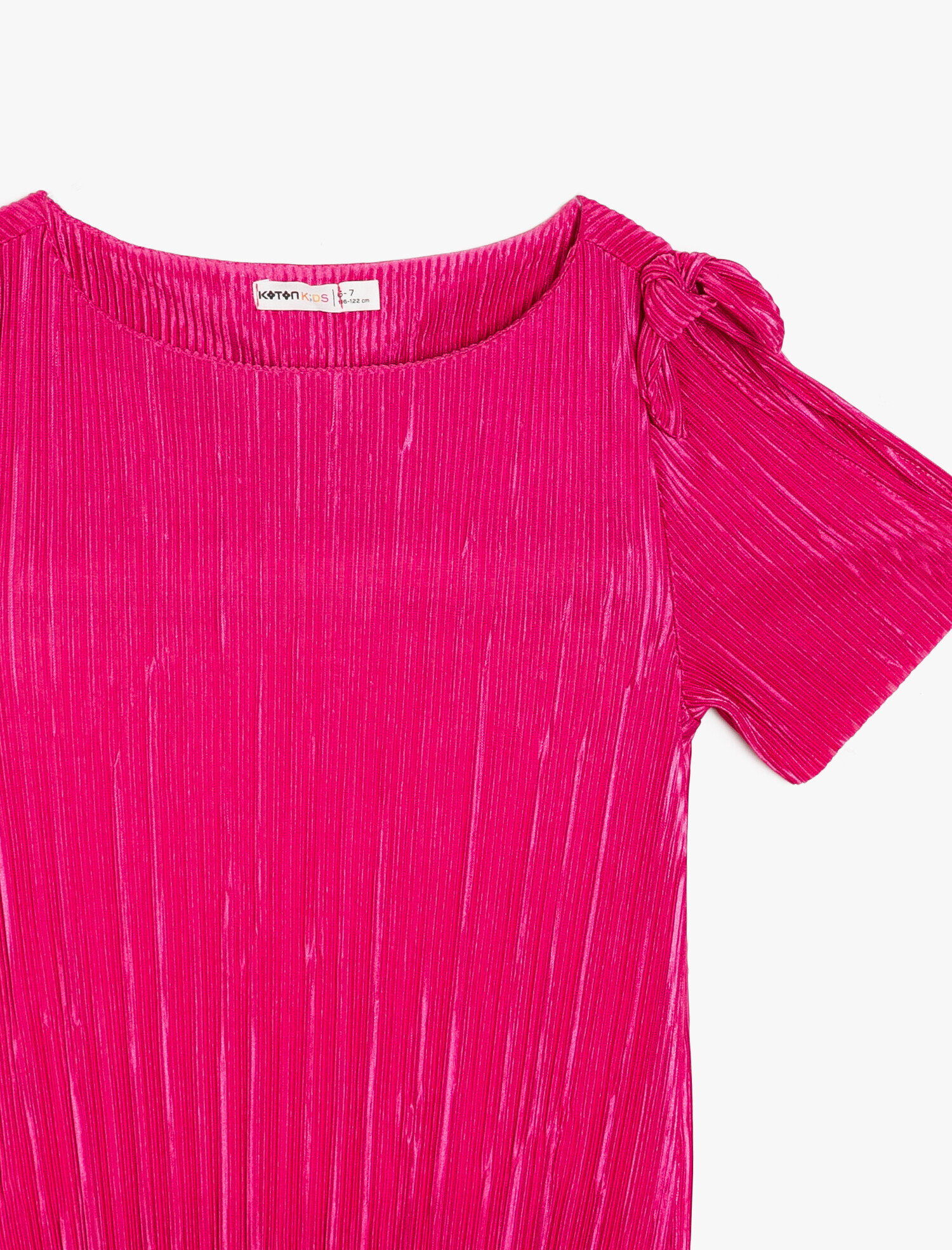  Kız Çocuk Piliseli Dökümlü Kumaştan Omuzda Fiyonklu Bisiklet Yaka Bluz