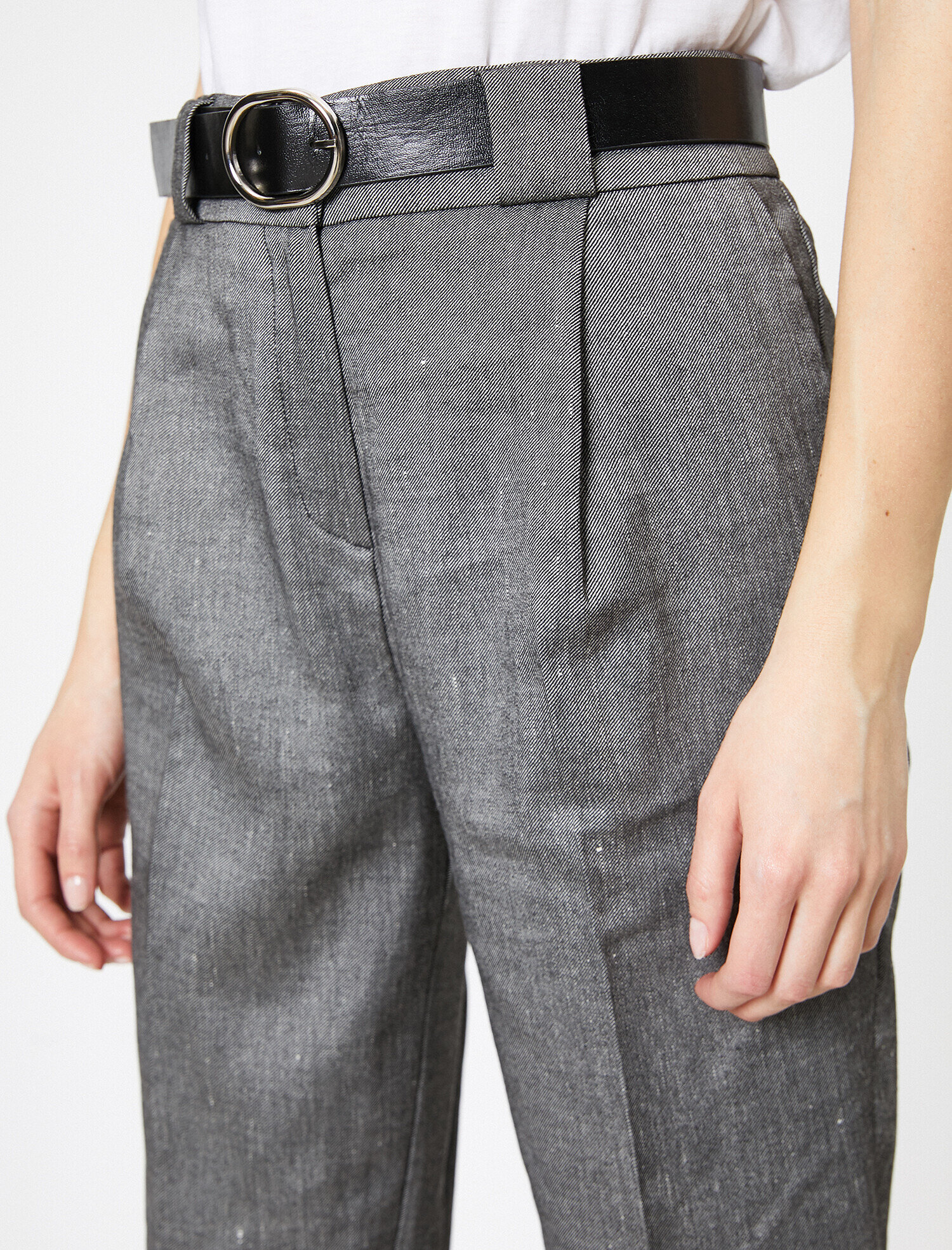 Kemer Detaylı Pantolon Keten Karışımlı