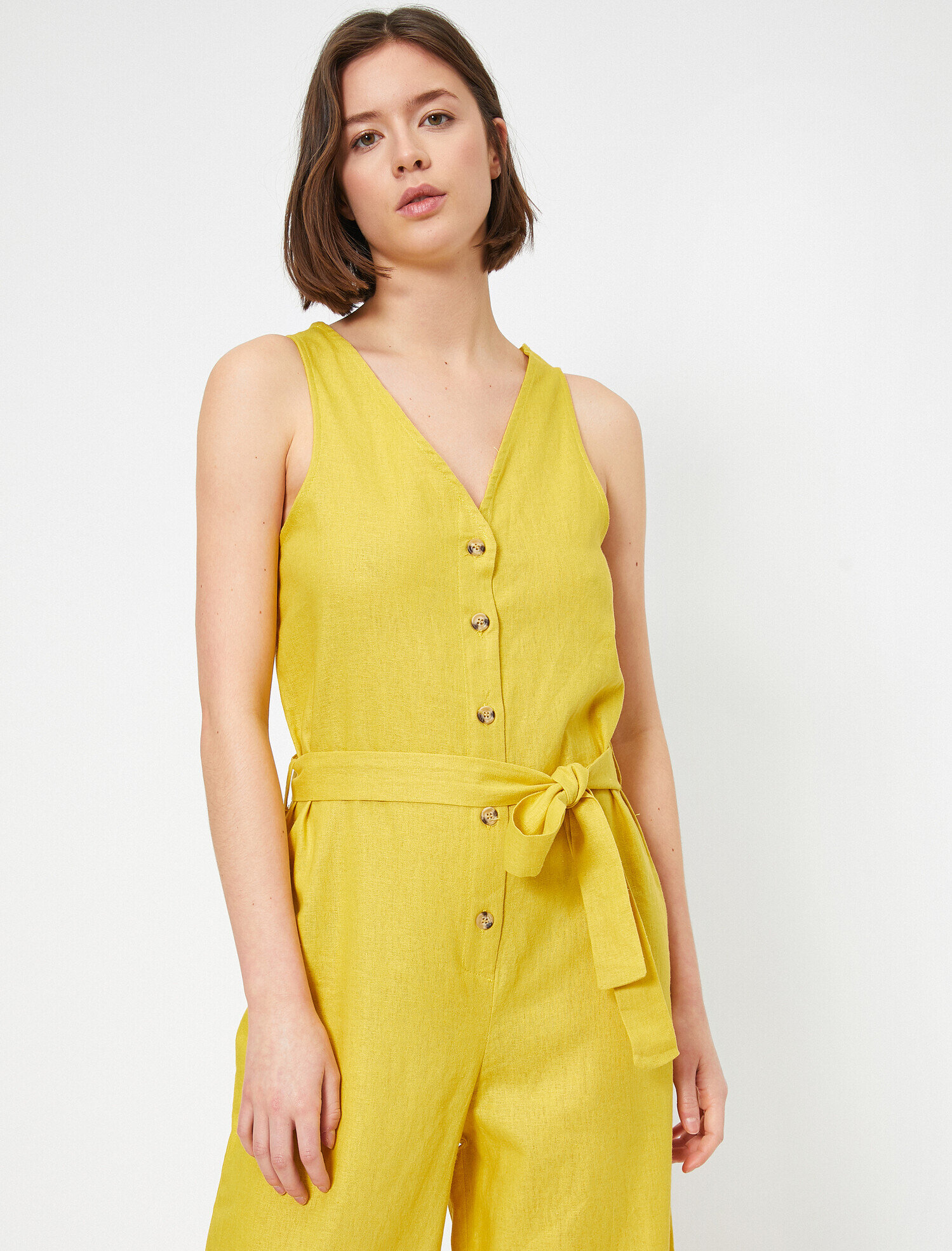   Düğme Detaylı Tulum Keten Karışımlı