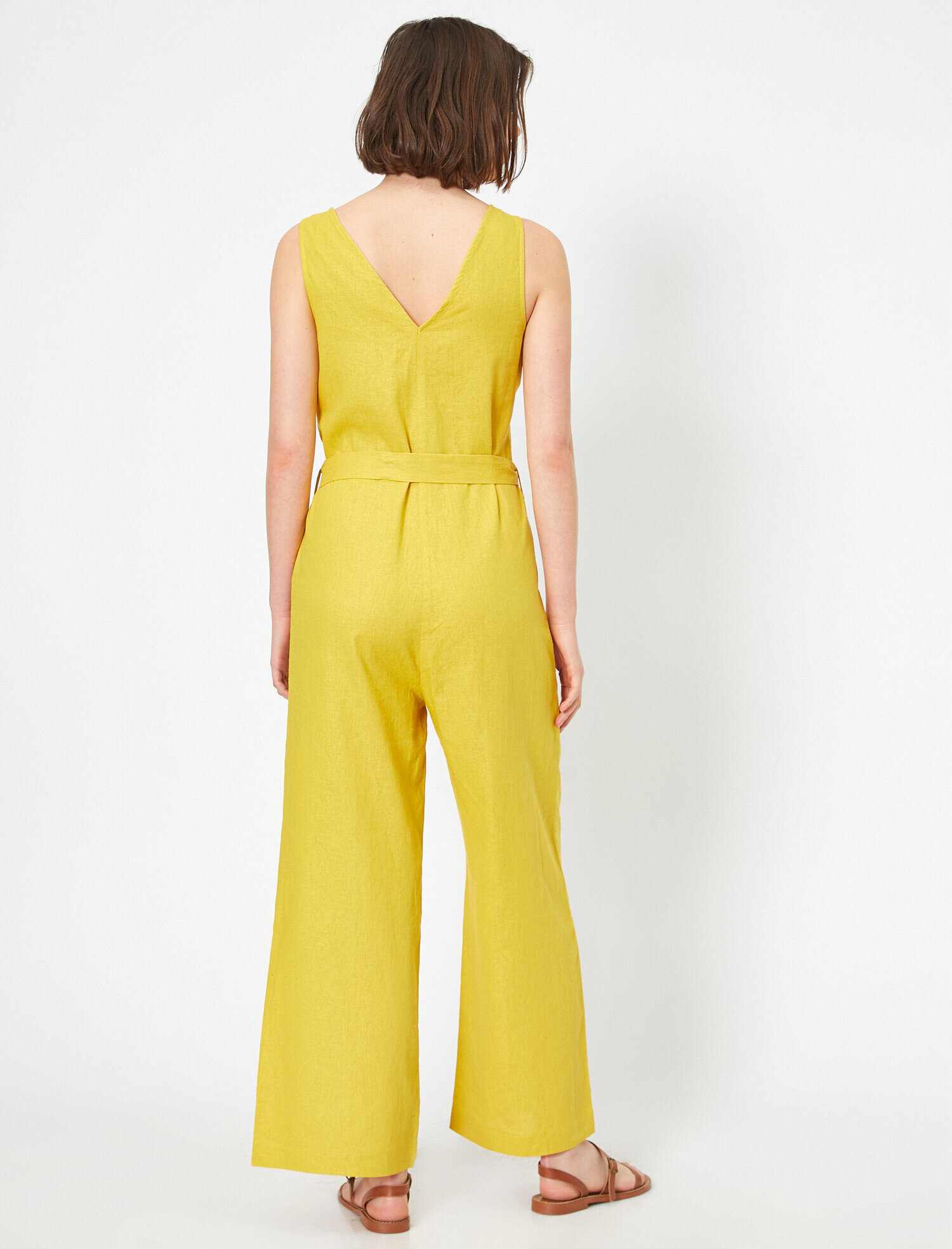   Düğme Detaylı Tulum Keten Karışımlı