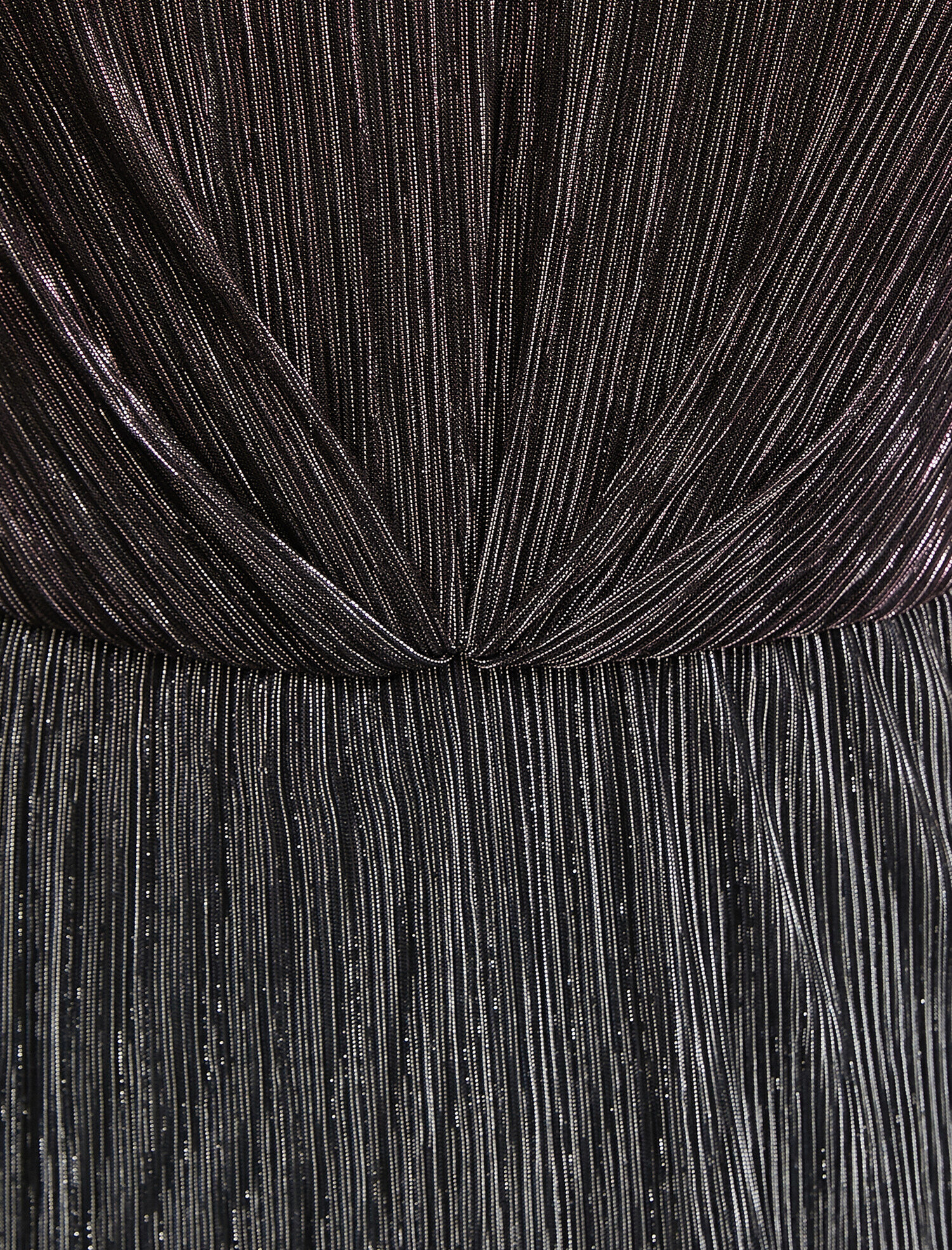   Pileli  Abiye Elbise Kolsuz  Metalik