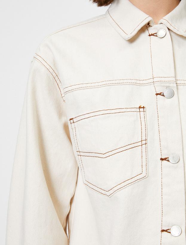  Düğme Detaylı Jean Ceket