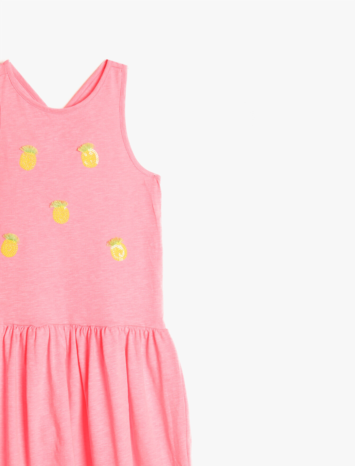  Kız Çocuk Bisiklet Yaka Kolsuz Pul Detaylı Elbise