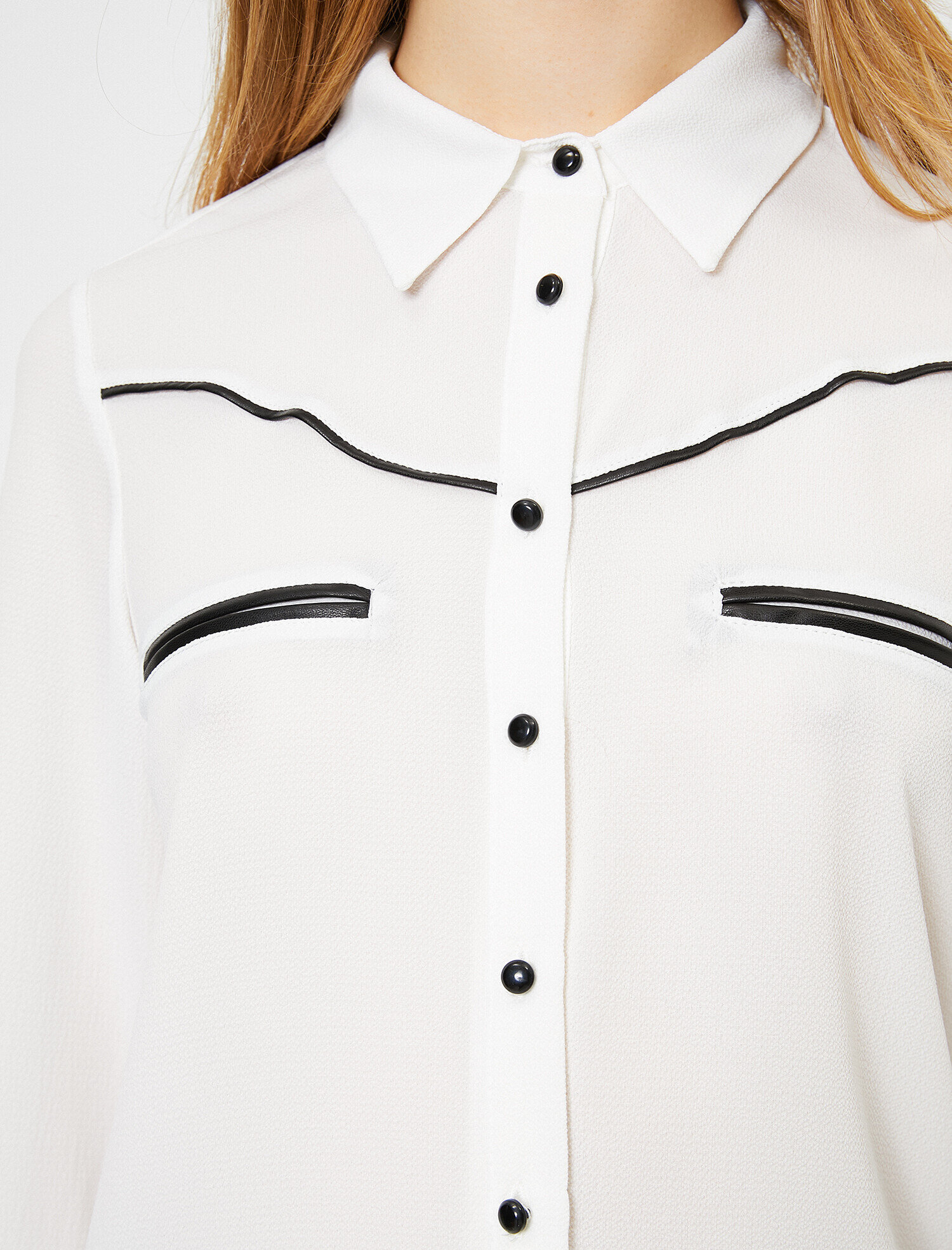   Suni Deri Detaylı Uzun Kollu Gömlek