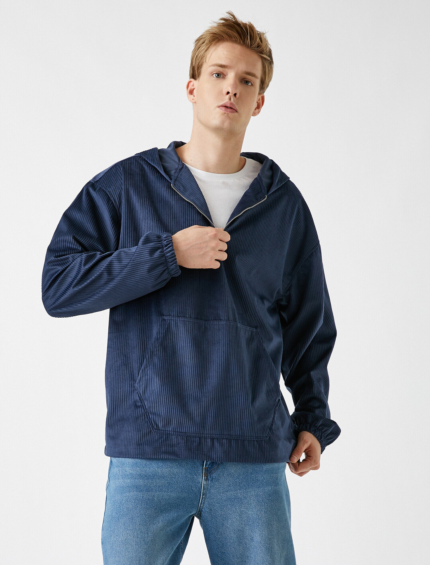   Fitilli Kadife Kapüşonlu Gömlek Sweatshirt