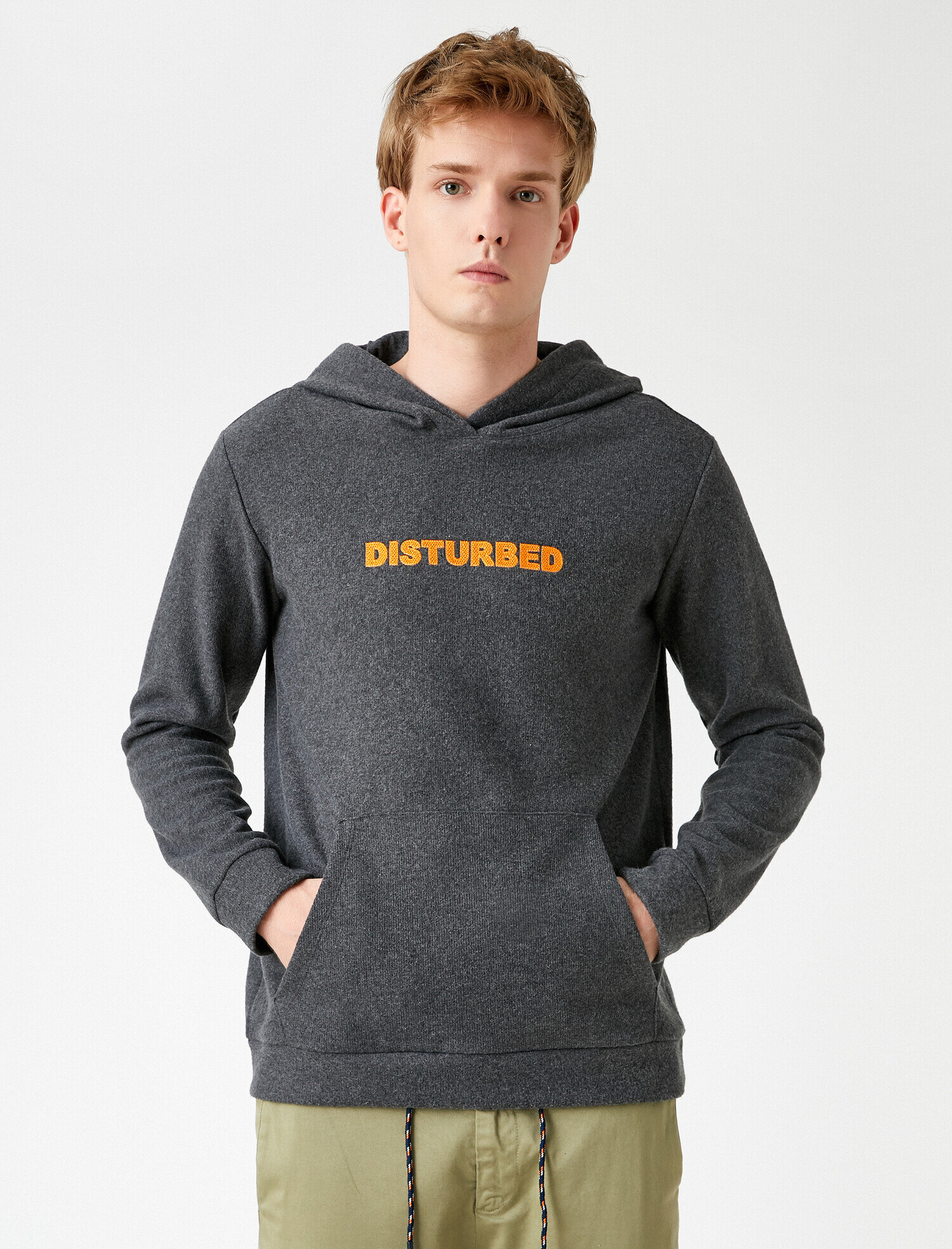   Slogan Baskılı Kapşonlu Sweatshirt Şardonlu