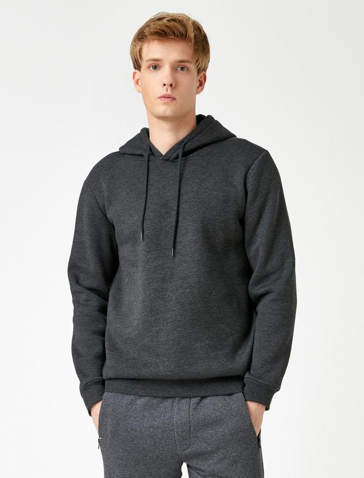  Basic Kapşonlu Sweatshirt Şardonlu