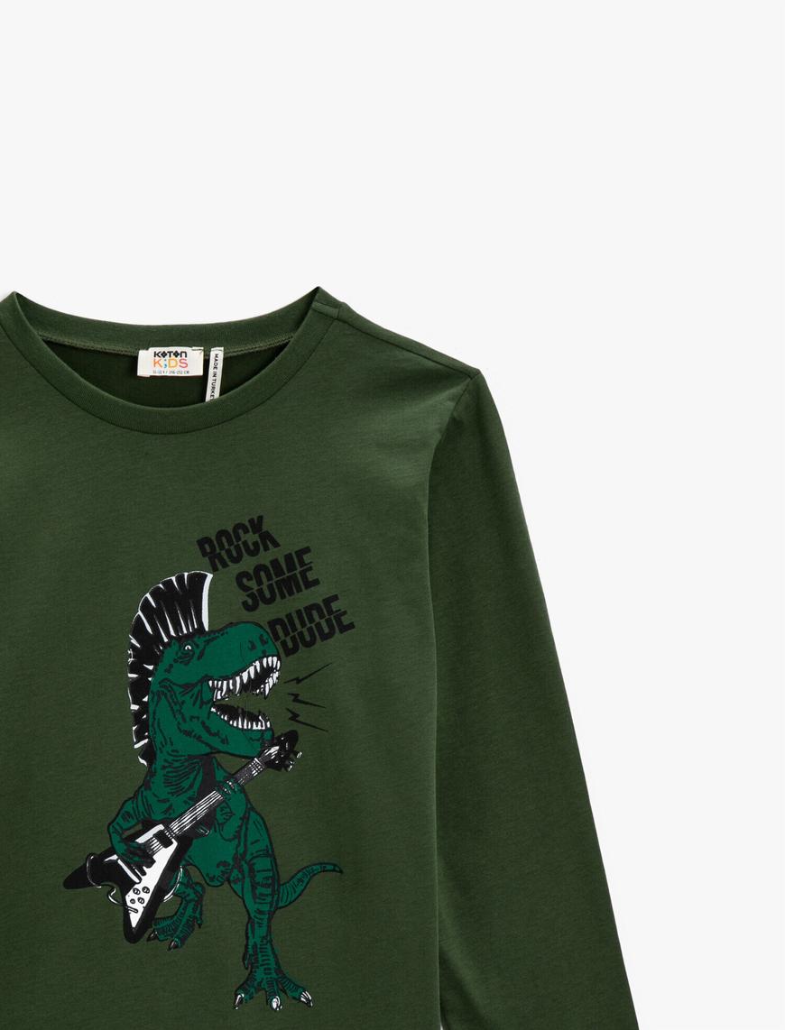  Erkek Çocuk Dinozor Baskılı Uzun Kollu Tişört