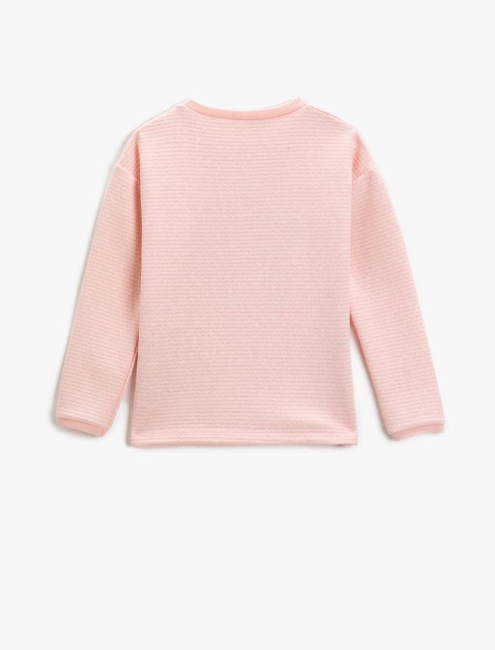 Kız Çocuk Parlak Baskılı Sweatshirt Uzun Kollu Bisiklet Yaka