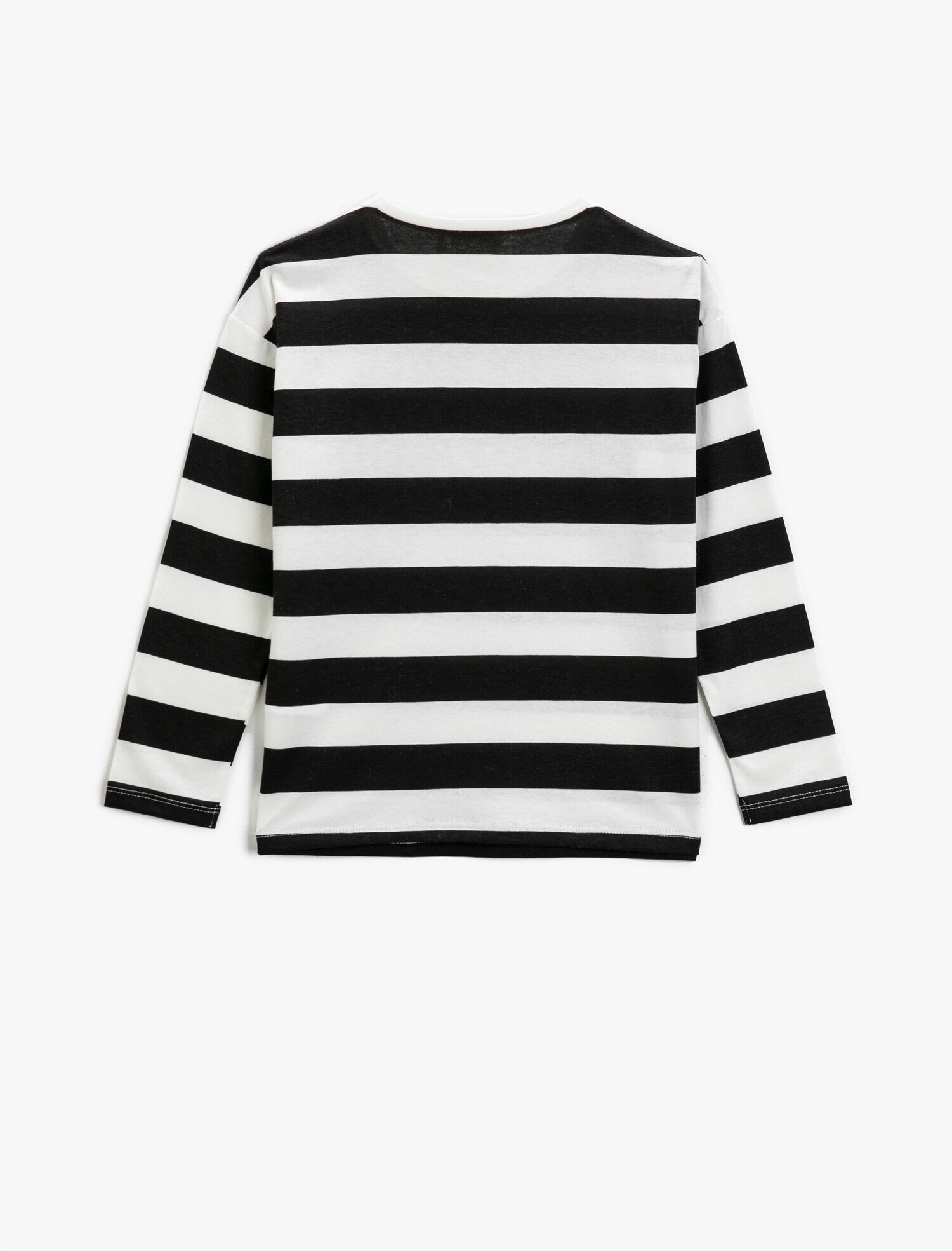  Kız Çocuk Pamuklu Baskılı Bisiklet Yaka Çizgili Uzun Kollu Tişört